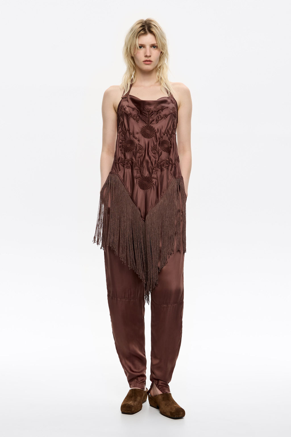Brown viscose harem trousers