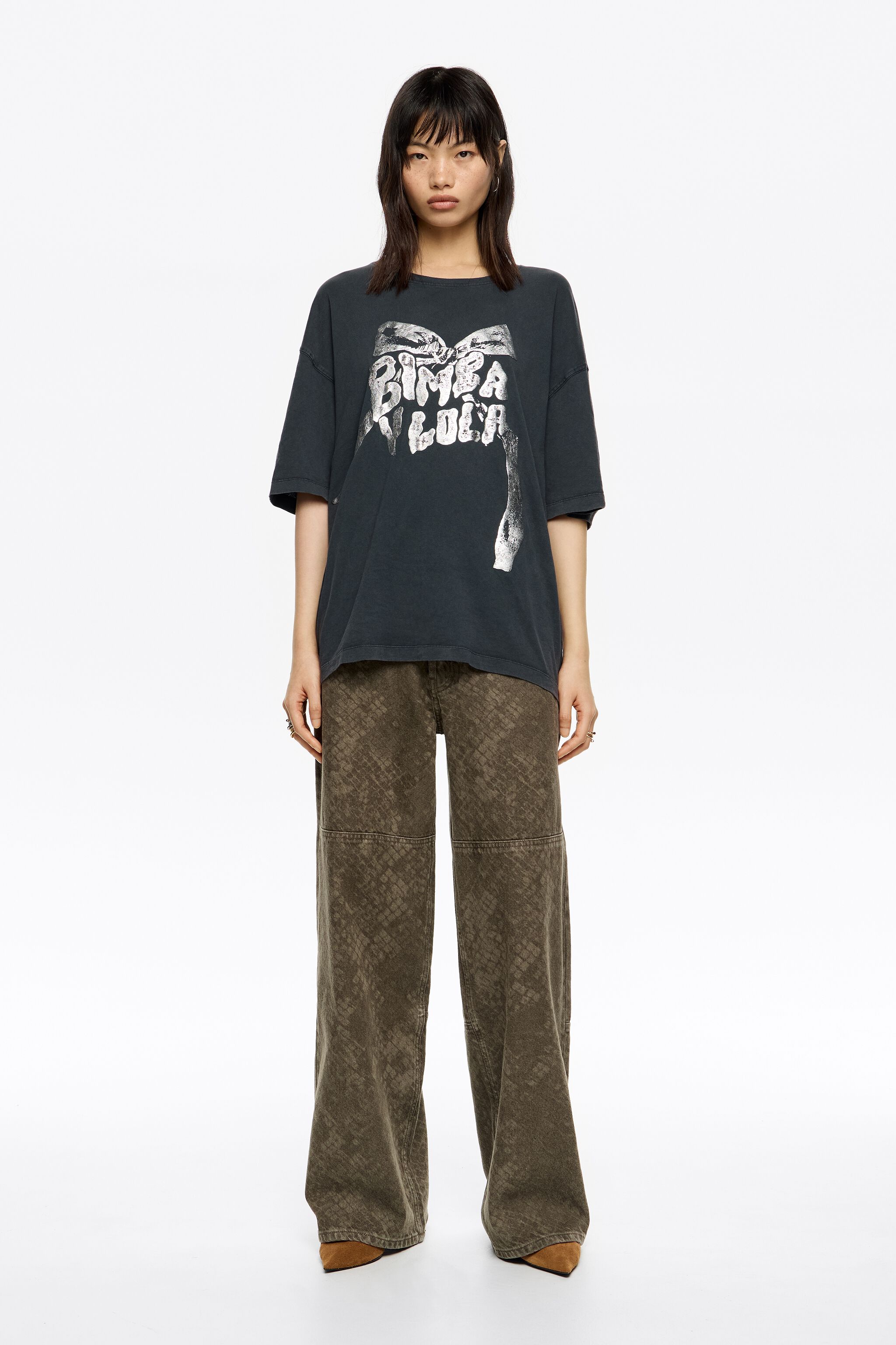 WIDE LEG - Brown Snake denim jeans