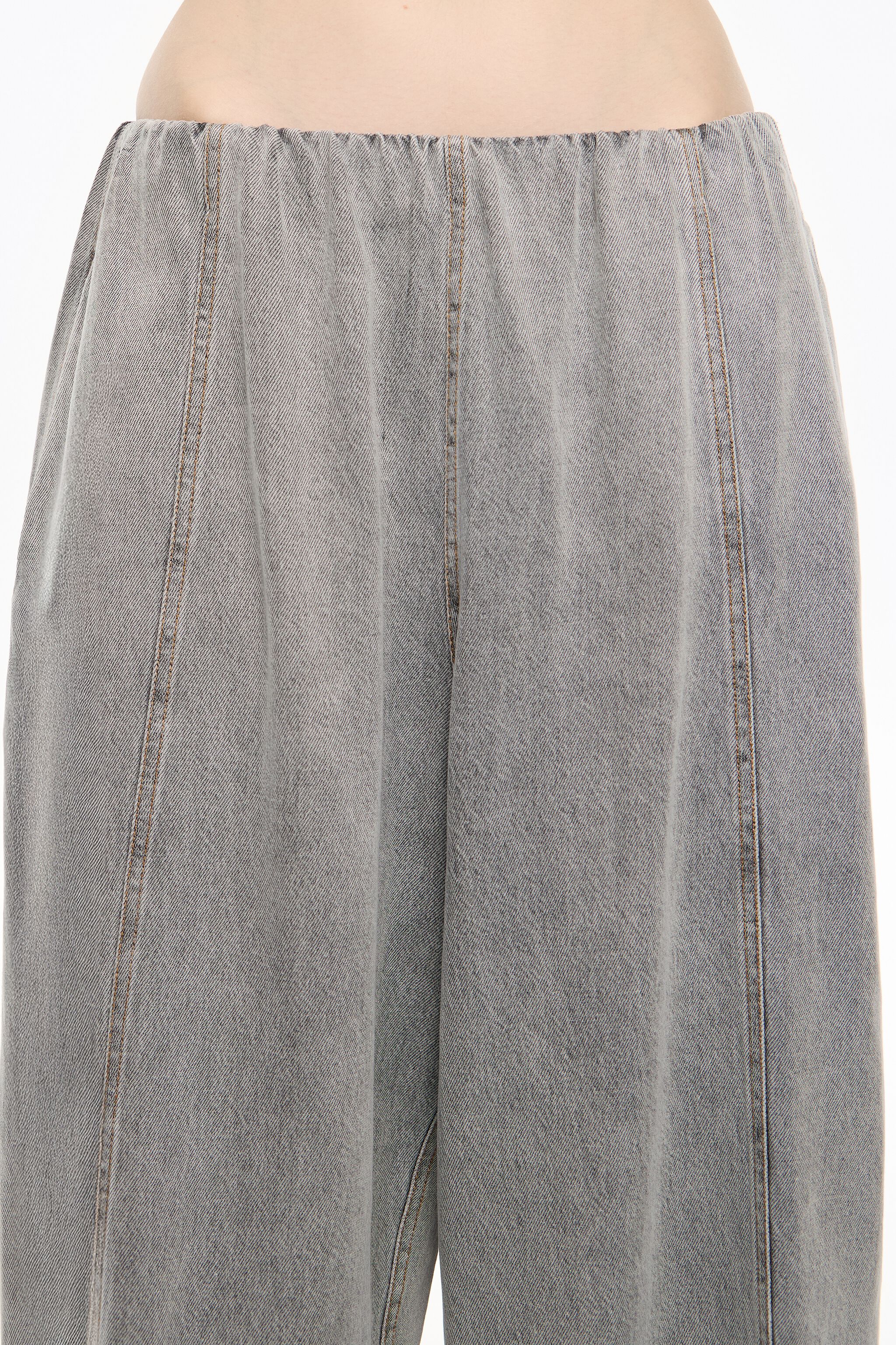 Gray fluid denim wide leg trousers