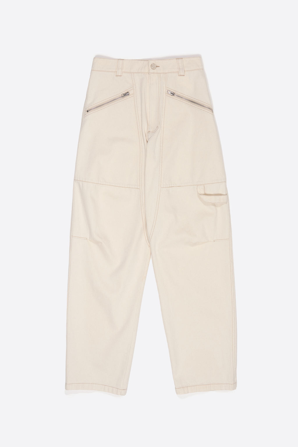 Ivory denim trousers with zips