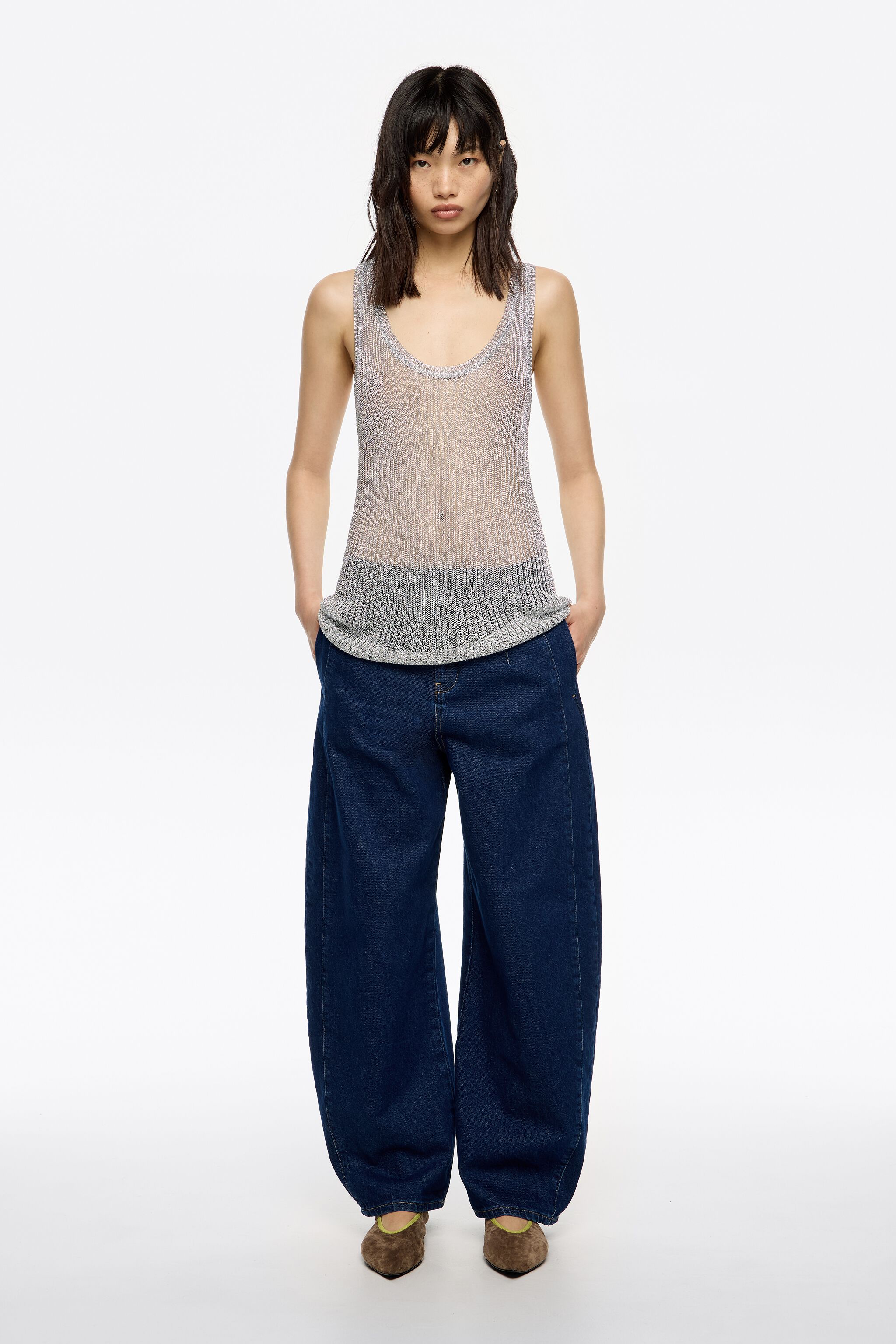 Dark blue buckled denim jeans