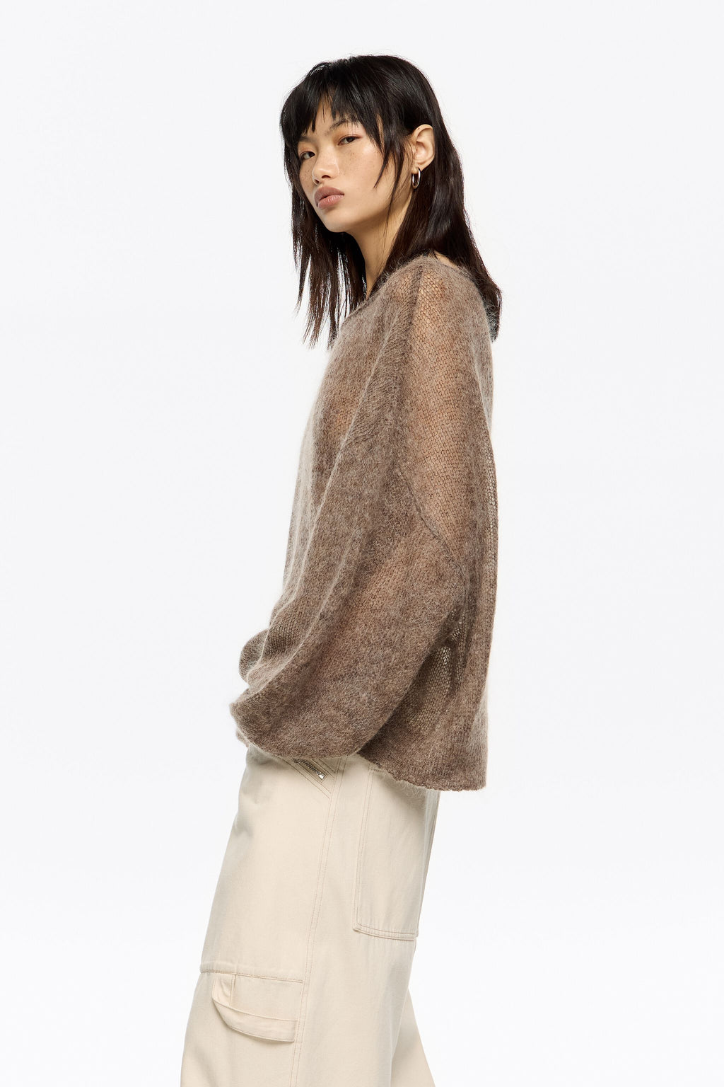 Oversize taupe mohair wool sweater