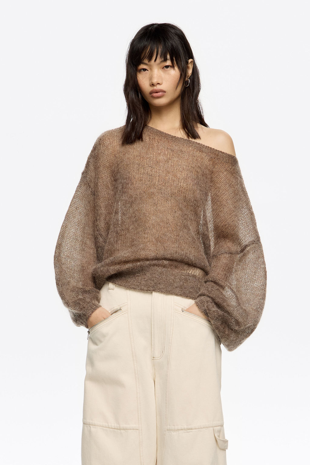 Oversize taupe mohair wool sweater