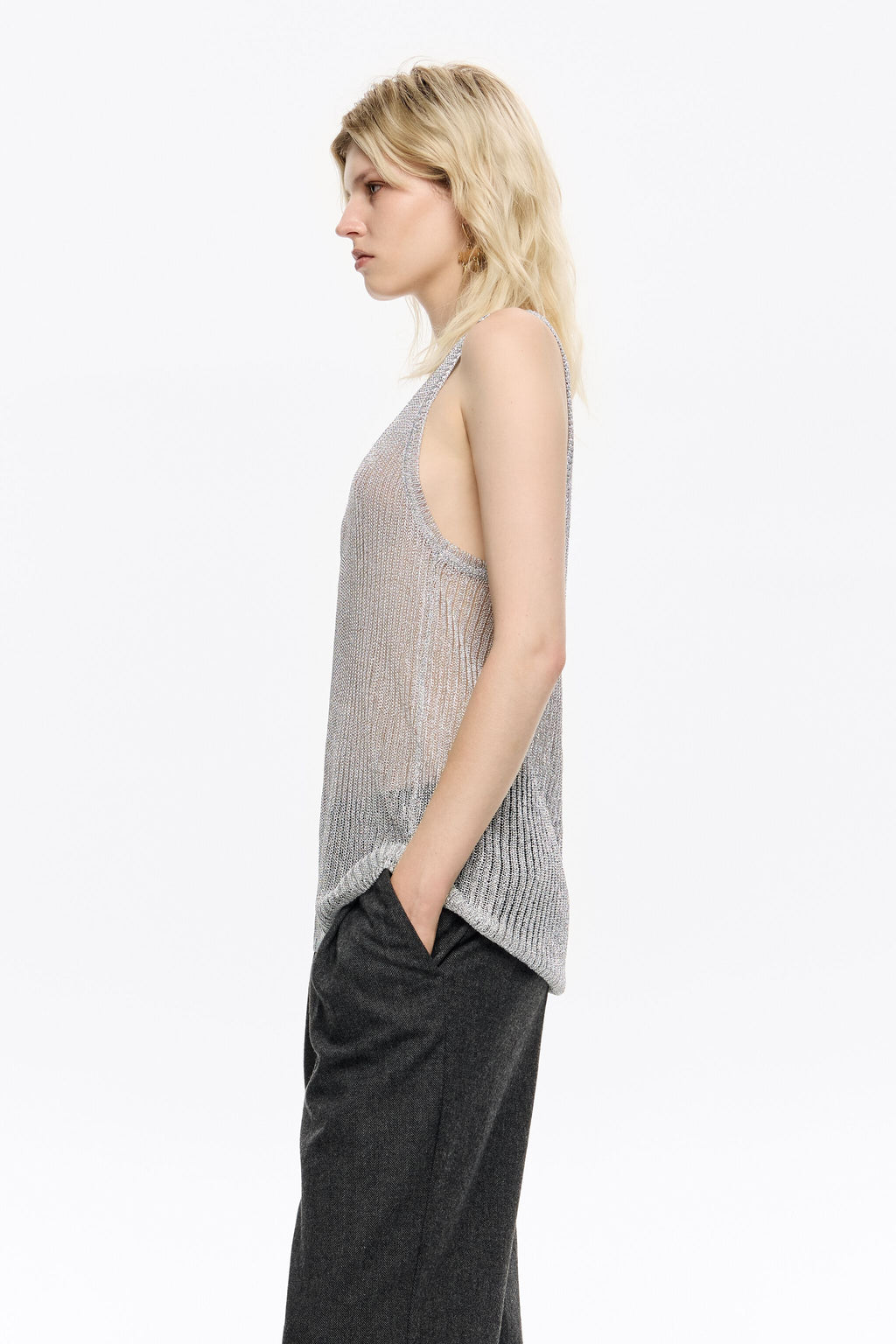 silver lurex knit top