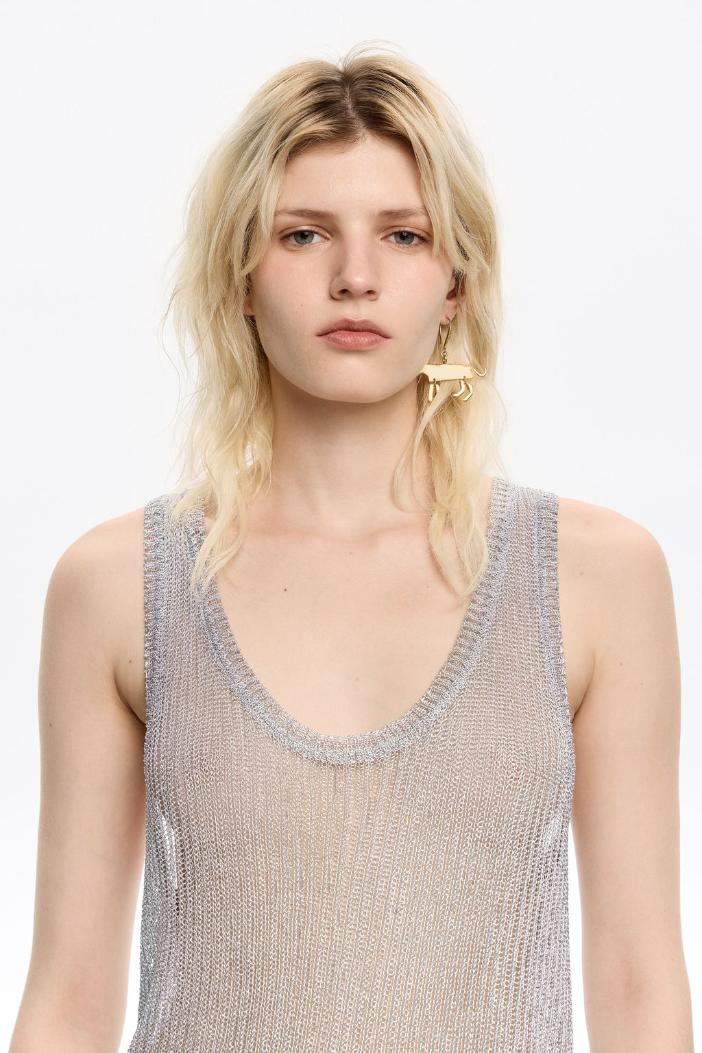 silver lurex knit top