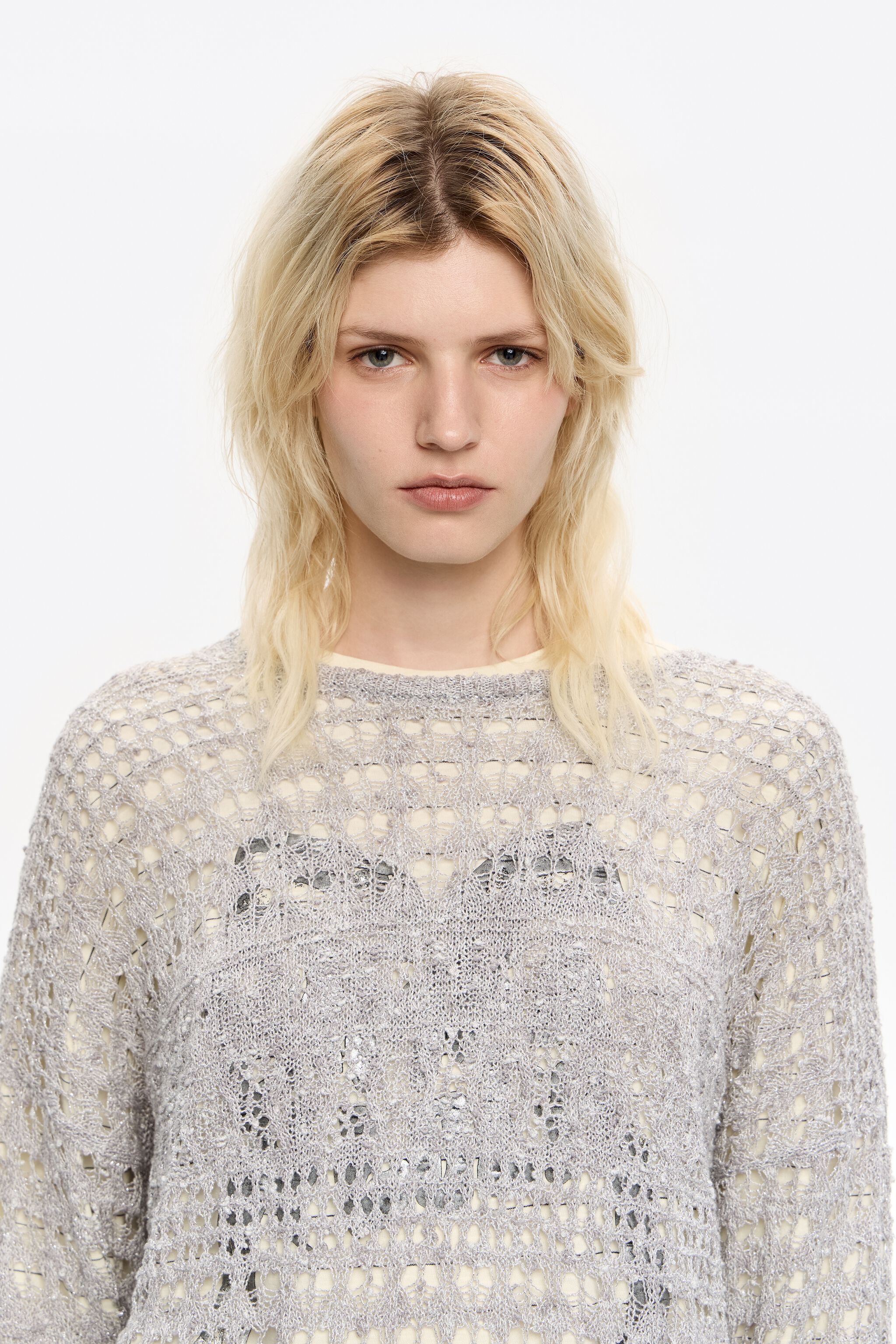 silver lurex openwork sweater