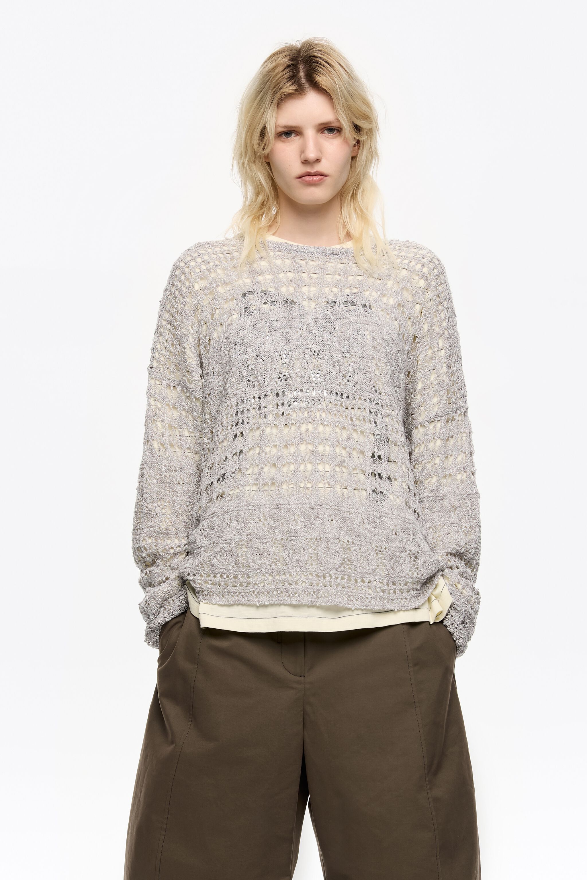 silver lurex openwork sweater