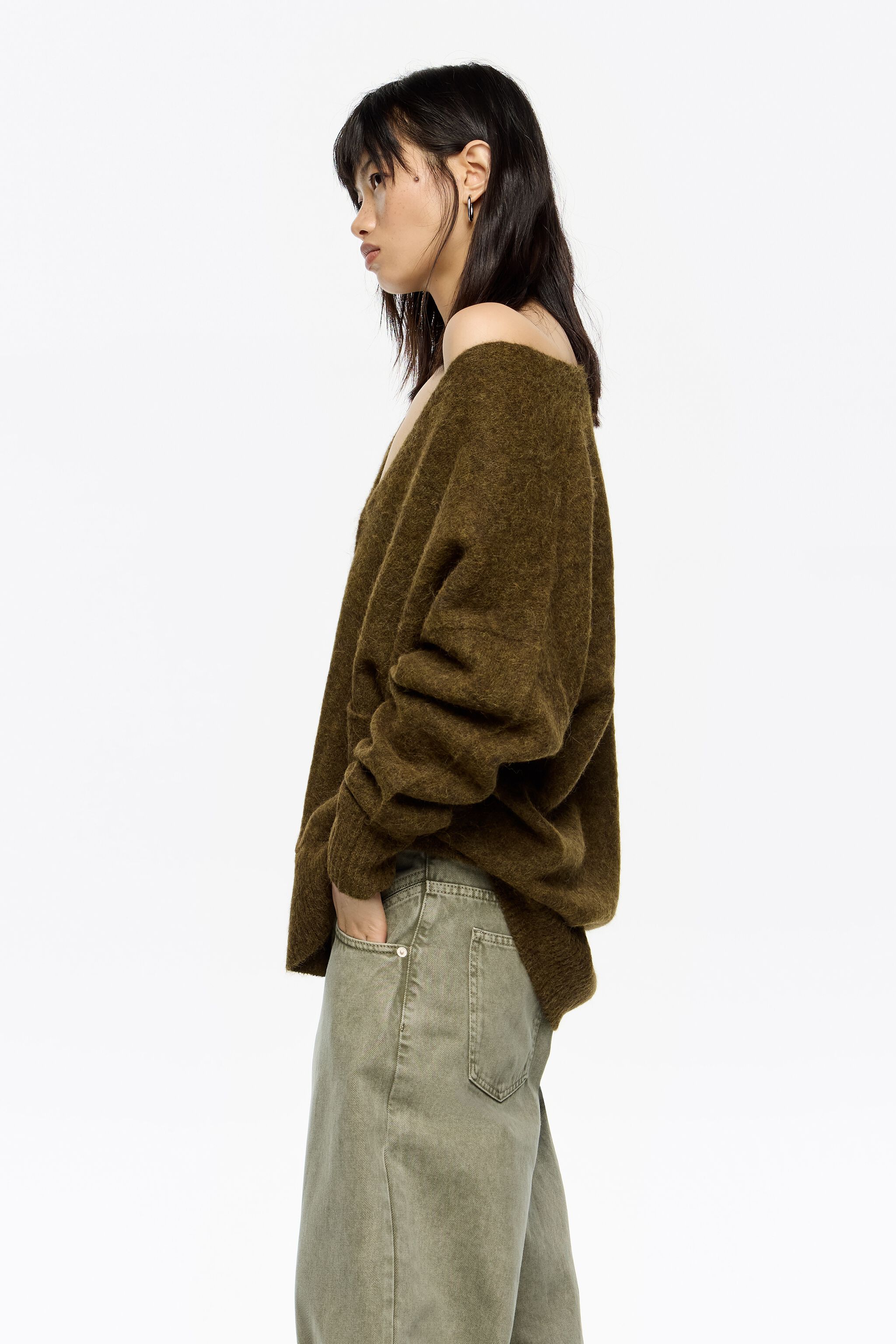 Long khaki alpaca cardigan