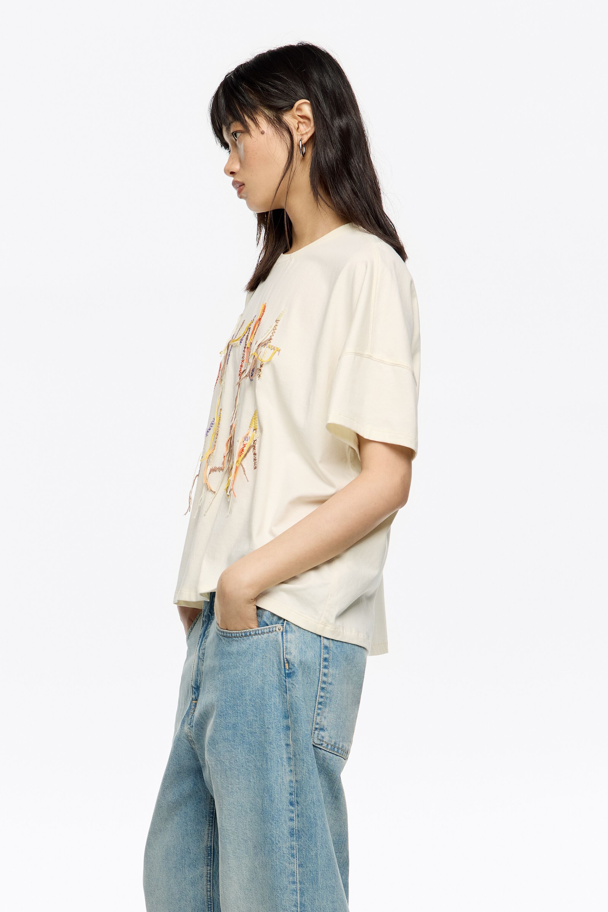 Vanilla fringed logo T-shirt