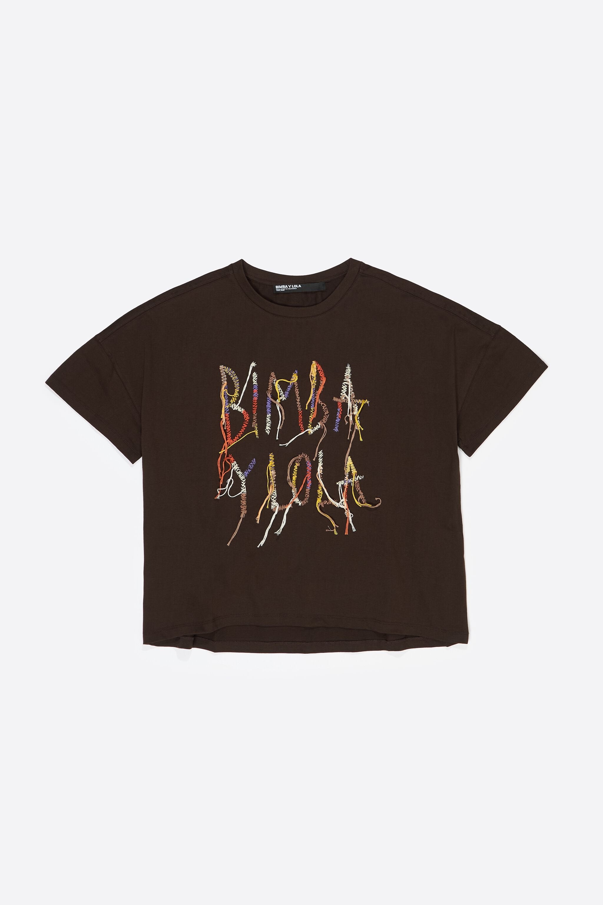 Dark burgundy fringed logo T-shirt