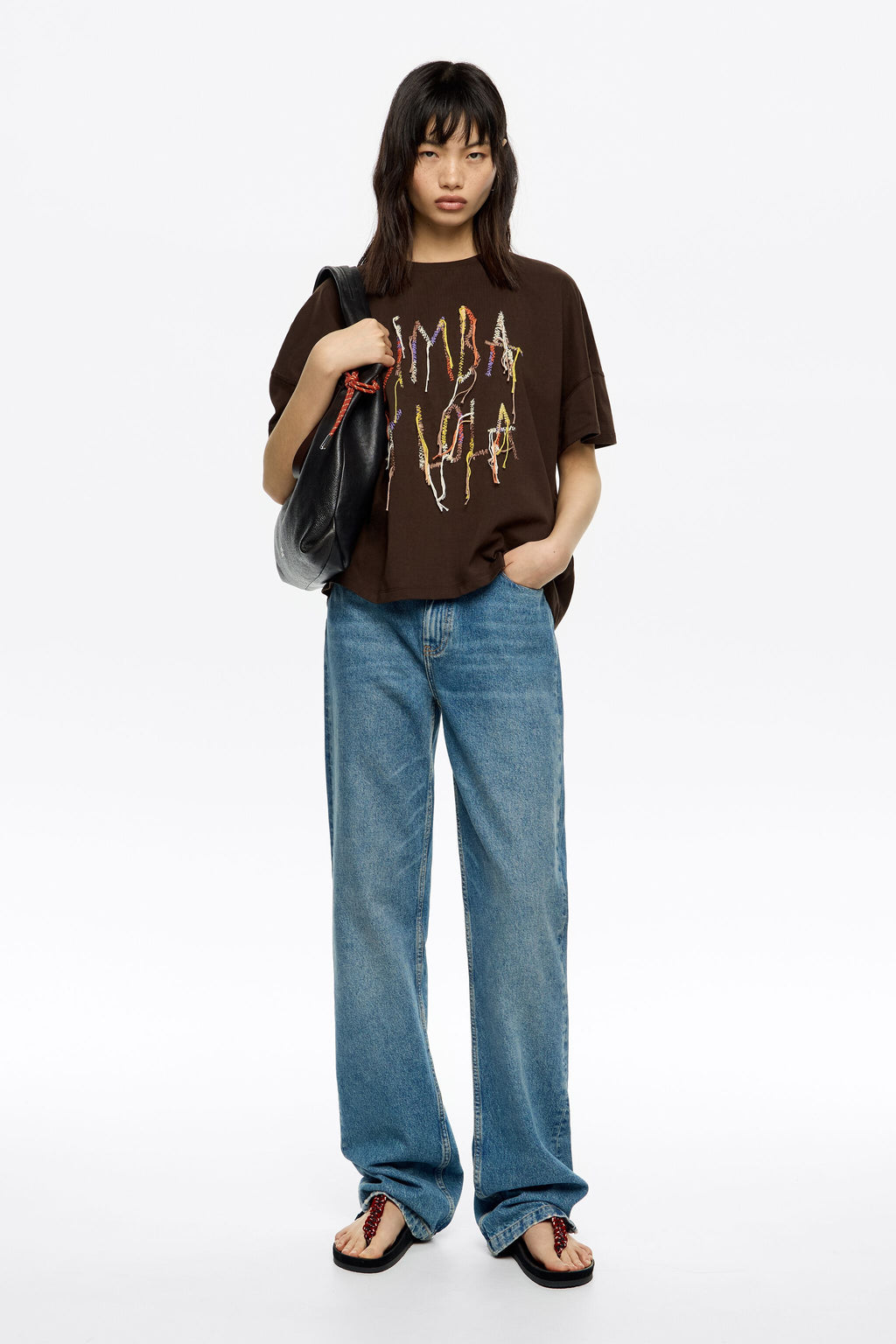 Dark burgundy fringed logo T-shirt