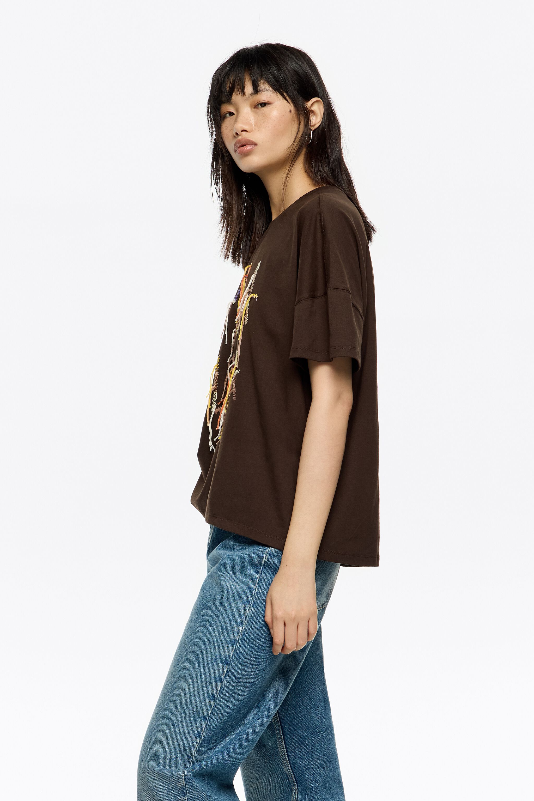 Dark burgundy fringed logo T-shirt