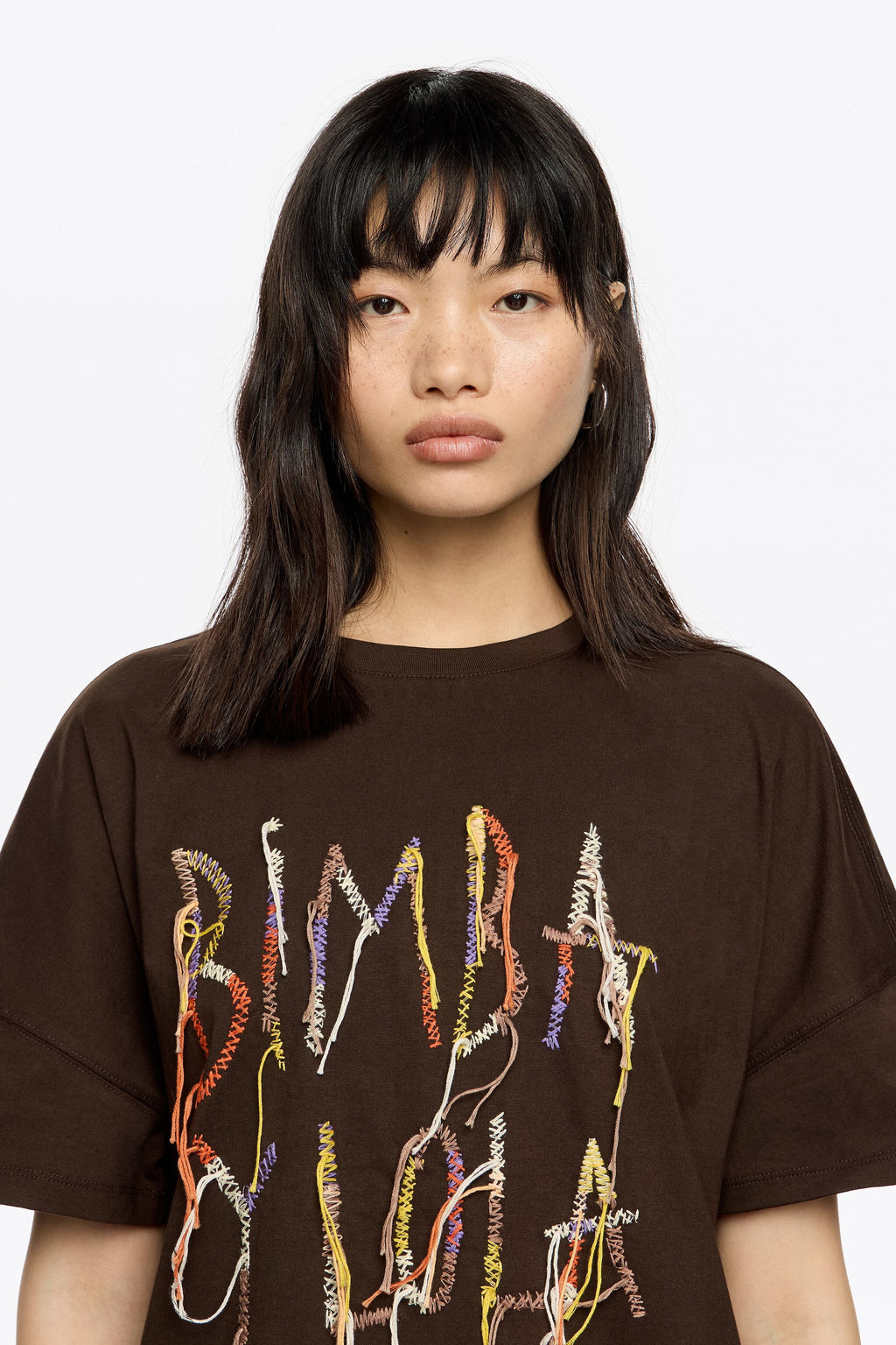 Dark burgundy fringed logo T-shirt