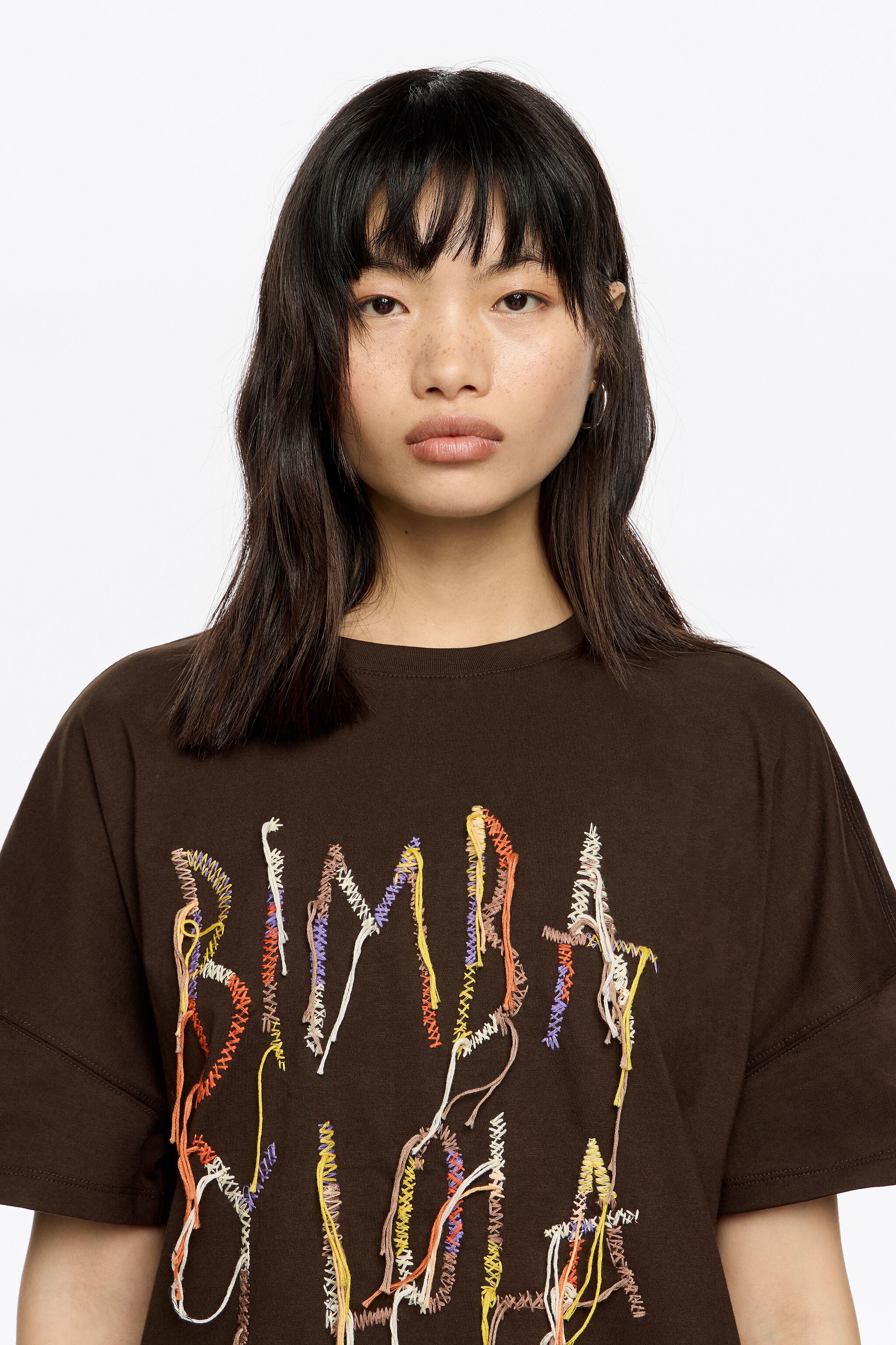 Dark burgundy fringed logo T-shirt