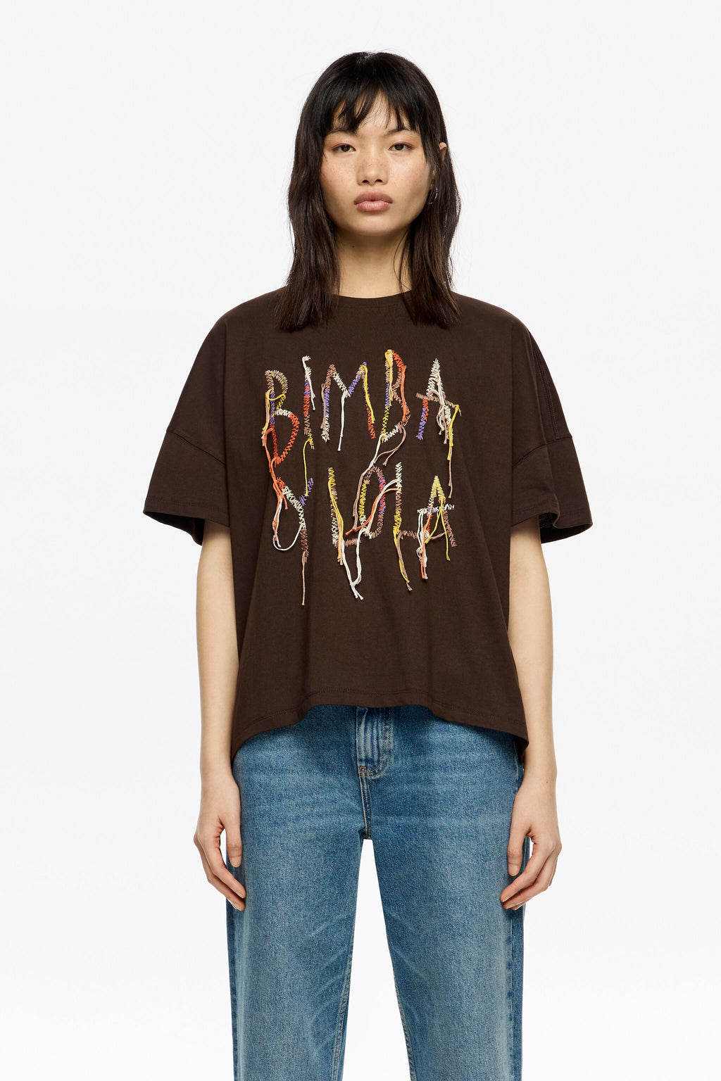 Dark burgundy fringed logo T-shirt