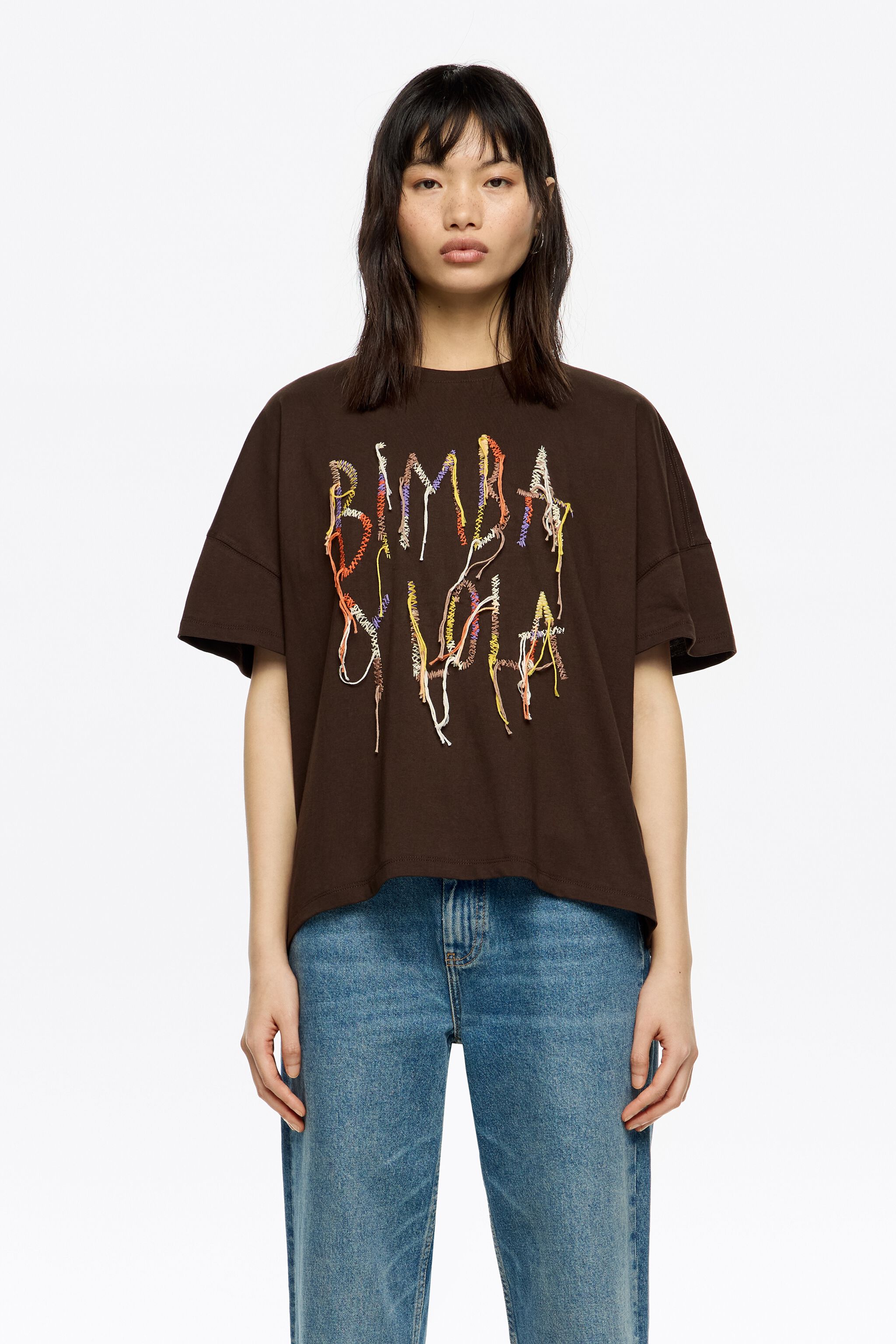 Dark burgundy fringed logo T-shirt