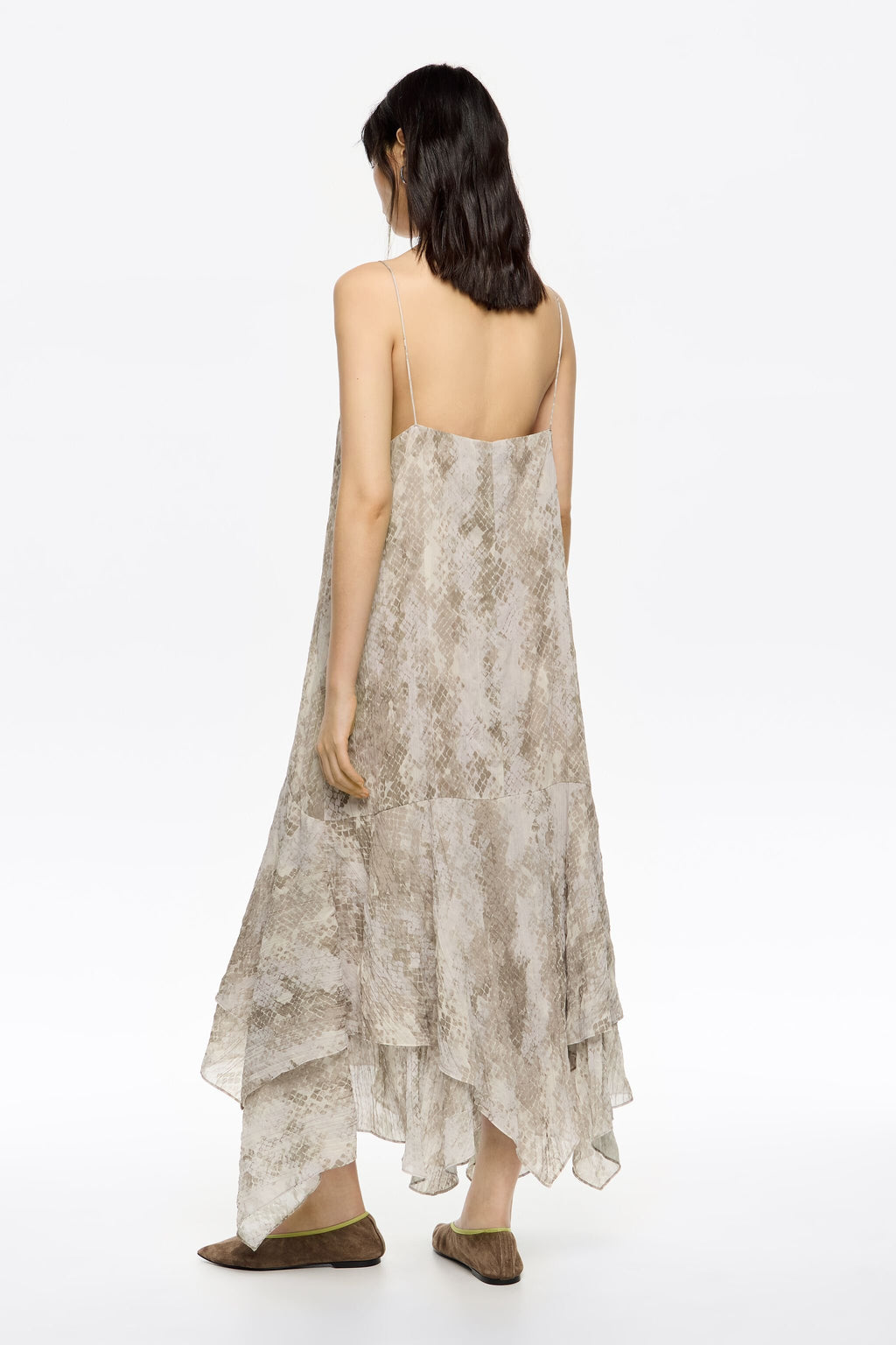Taupe Snake asymmetric pleated dress