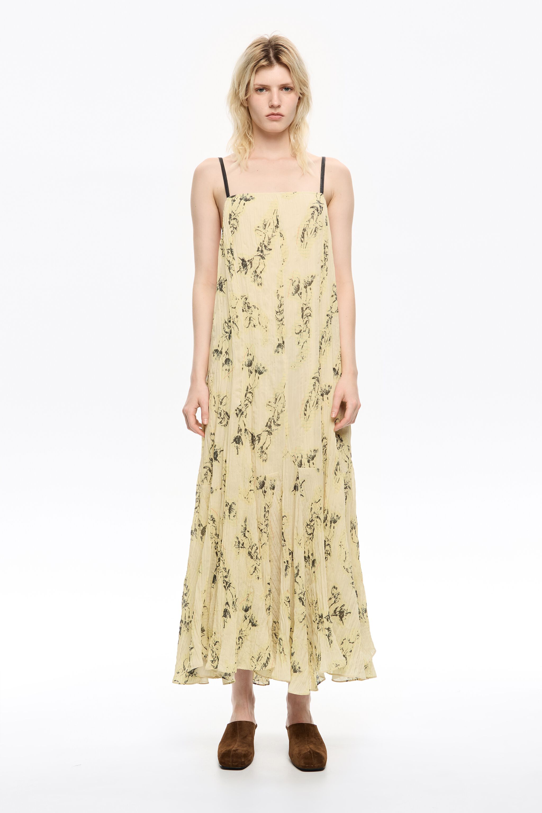 Light yellow Notebook pleated asymmetric dress