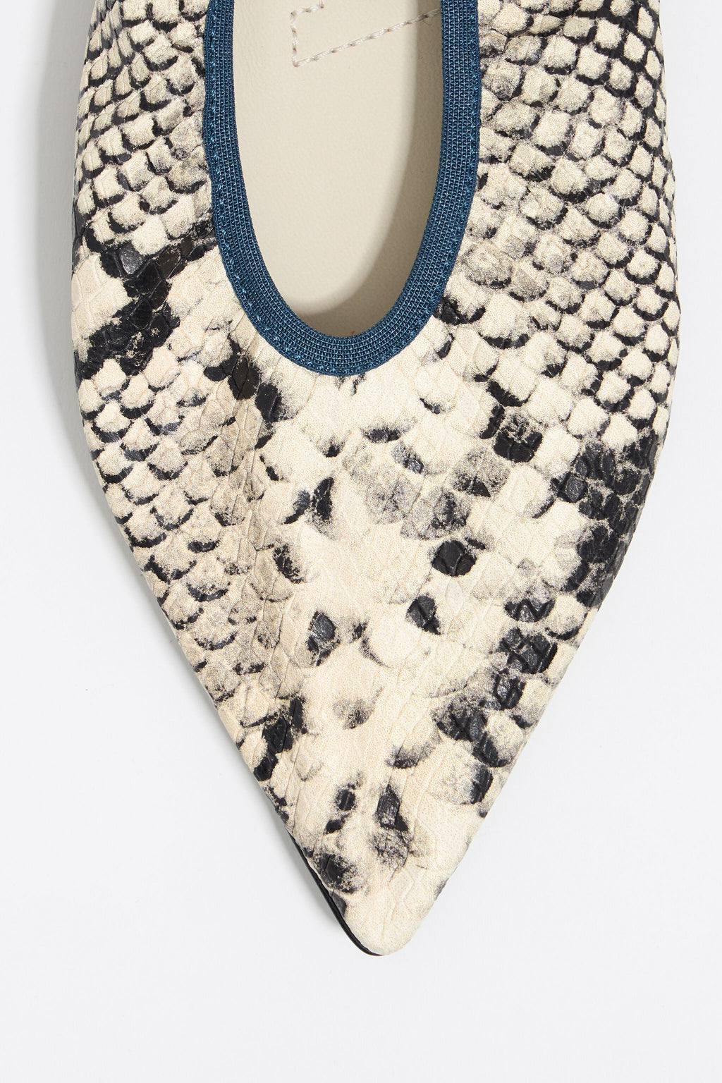 Snake print leather pointed toe ballerina