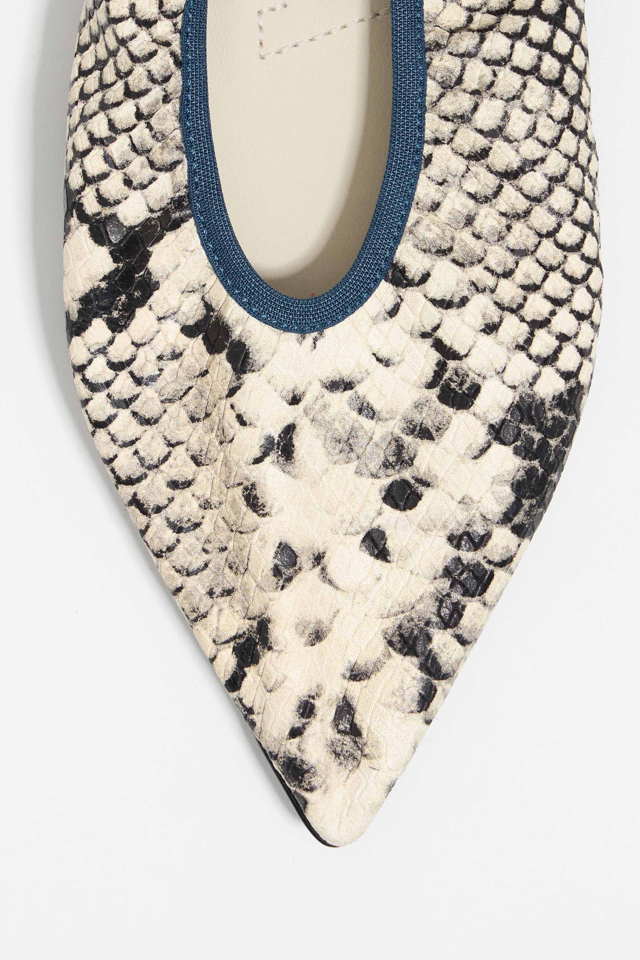Snake print leather pointed toe ballerina