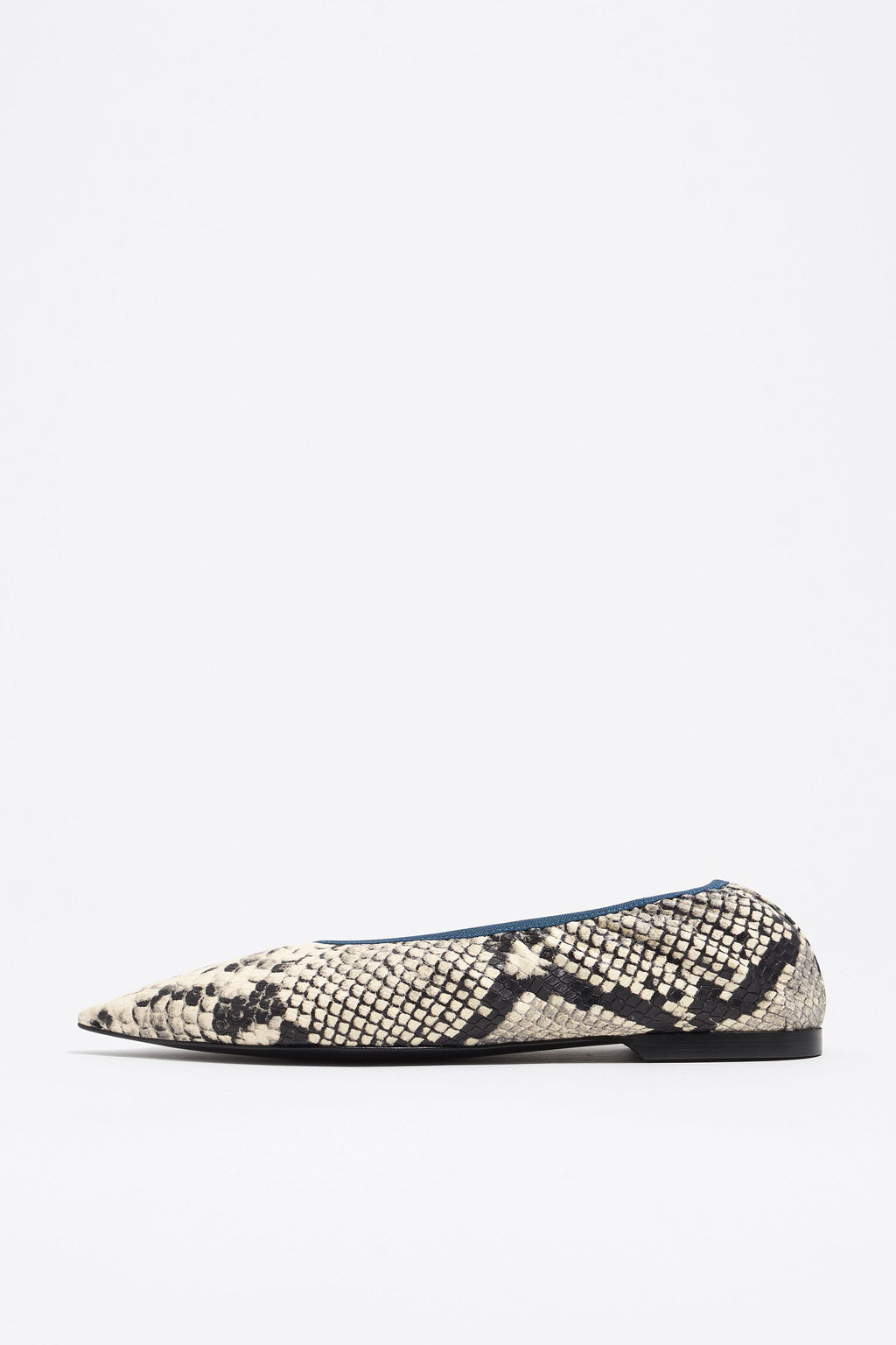 Snake print leather pointed toe ballerina