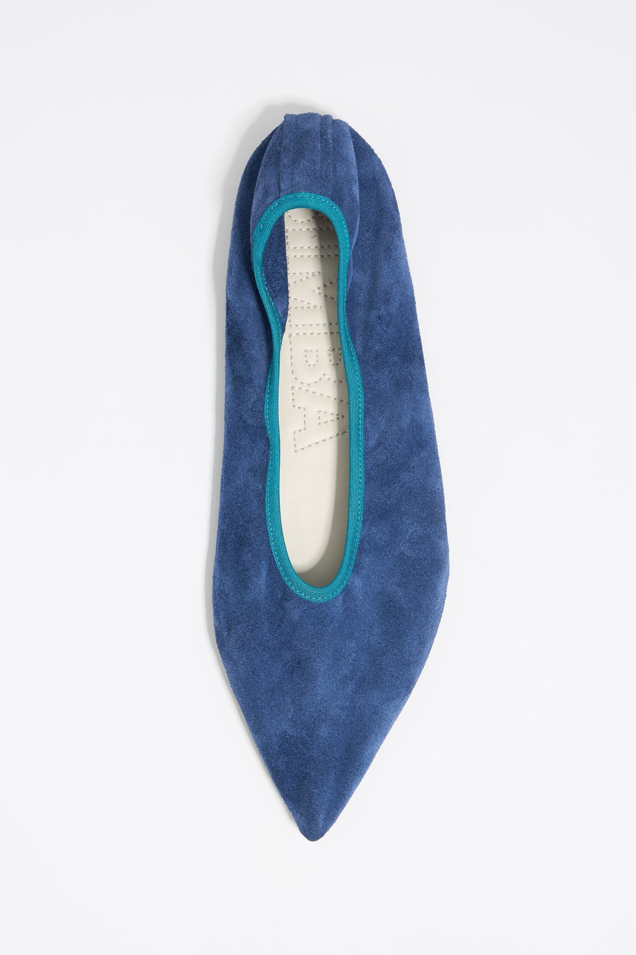 Blue suede pointed toe ballerina