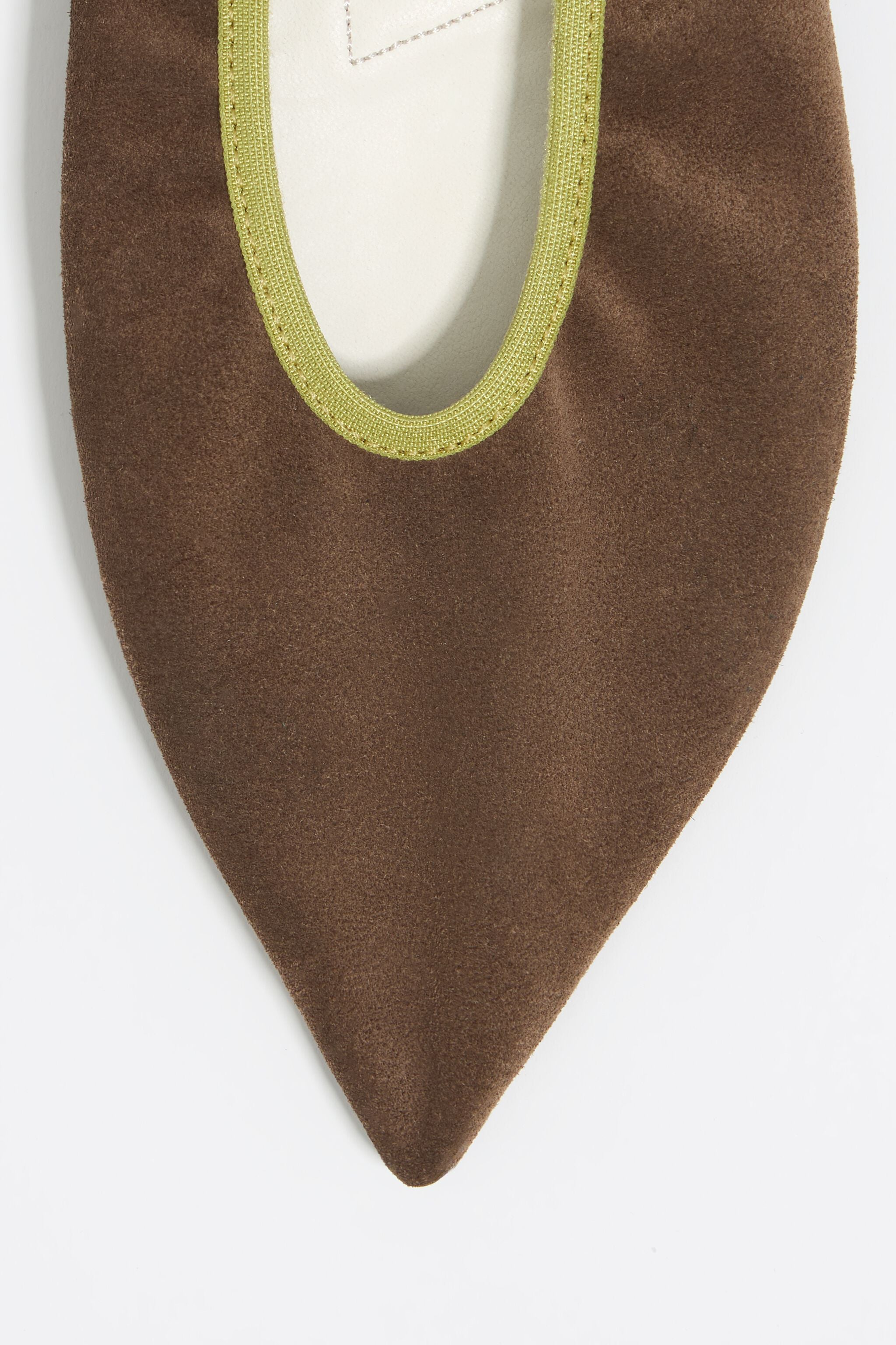 Brown suede pointed toe ballerina