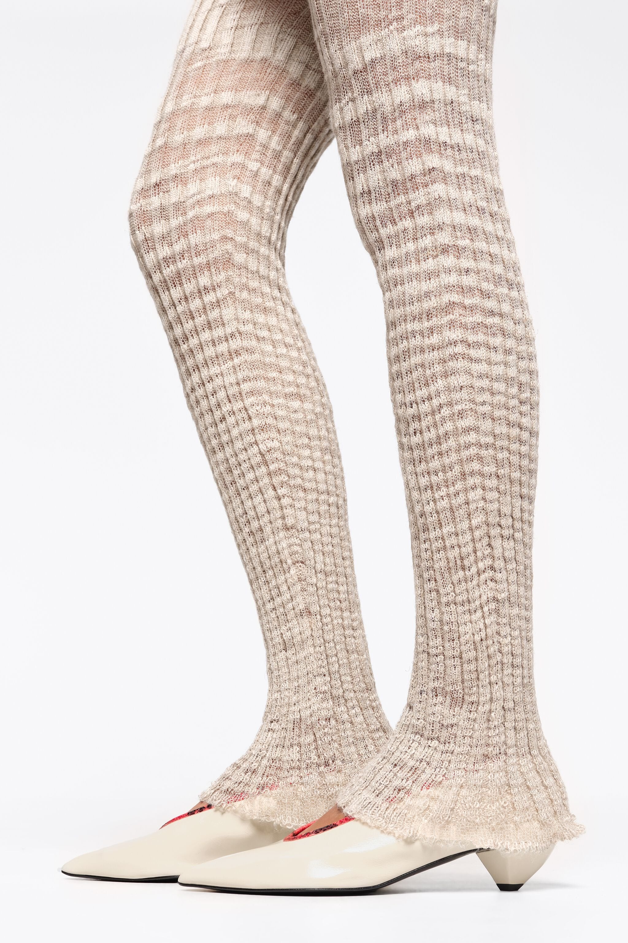 White leather small heel court shoe