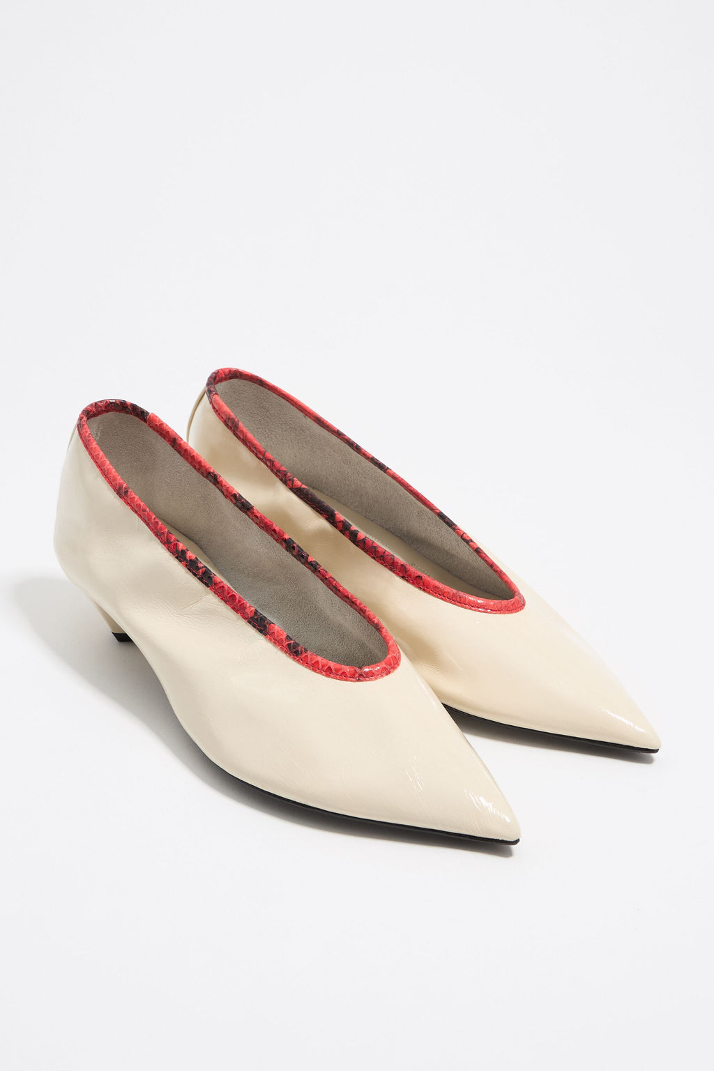 White leather small heel court shoe