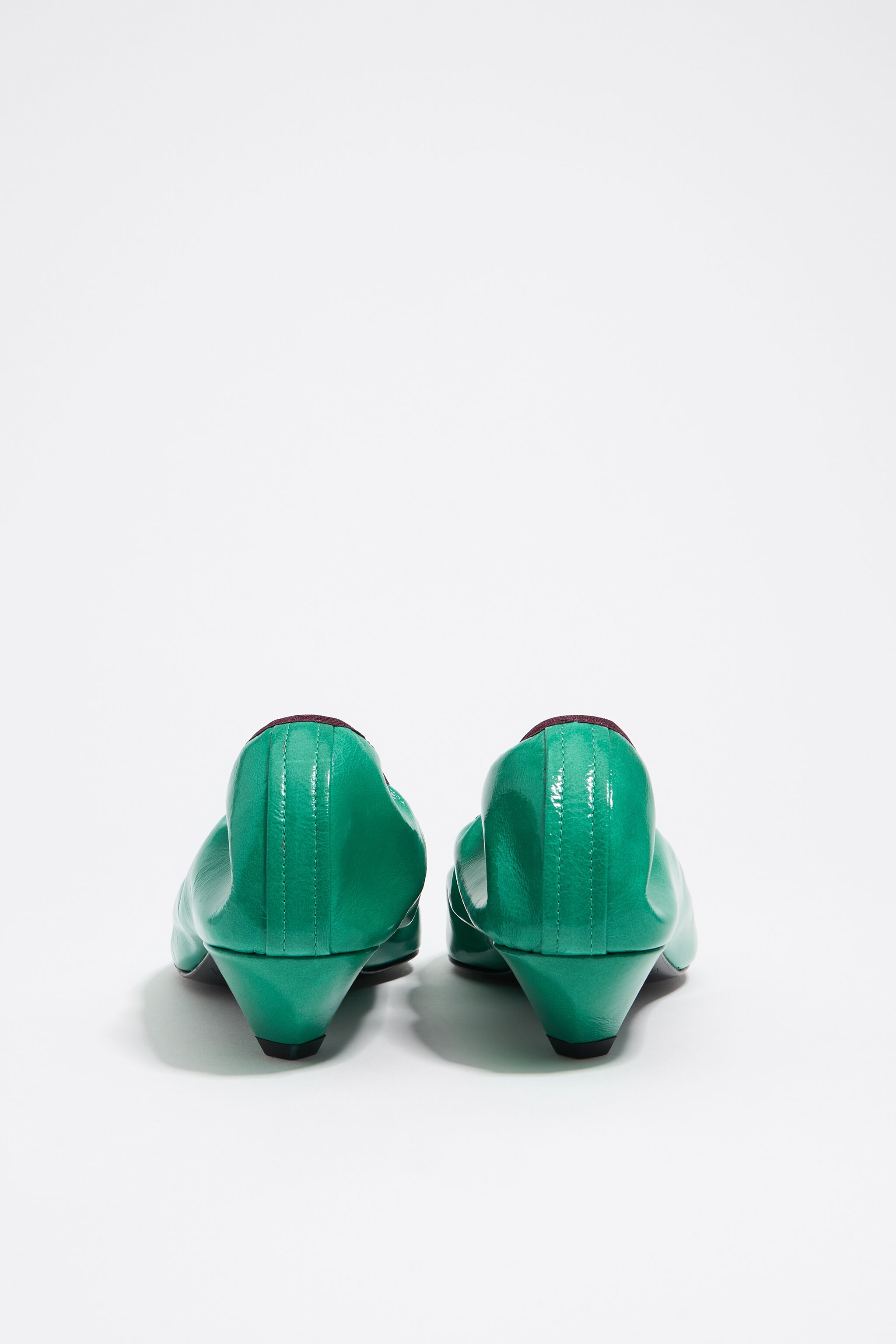 Green leather small heel court shoe