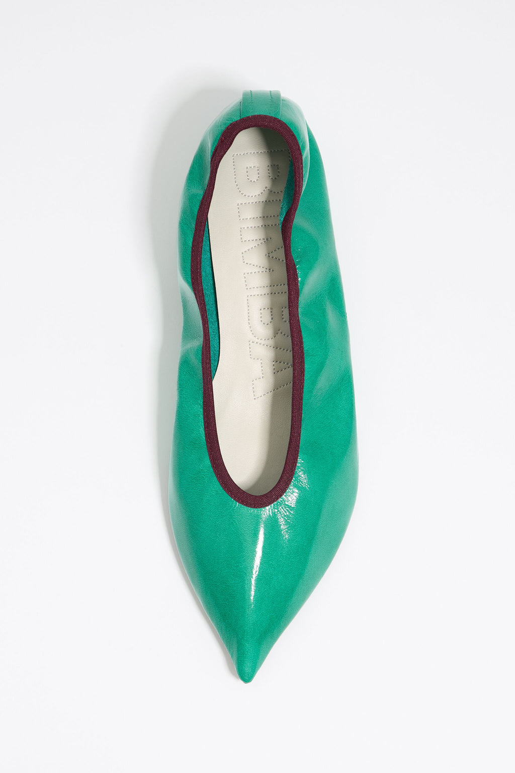 Green leather small heel court shoe