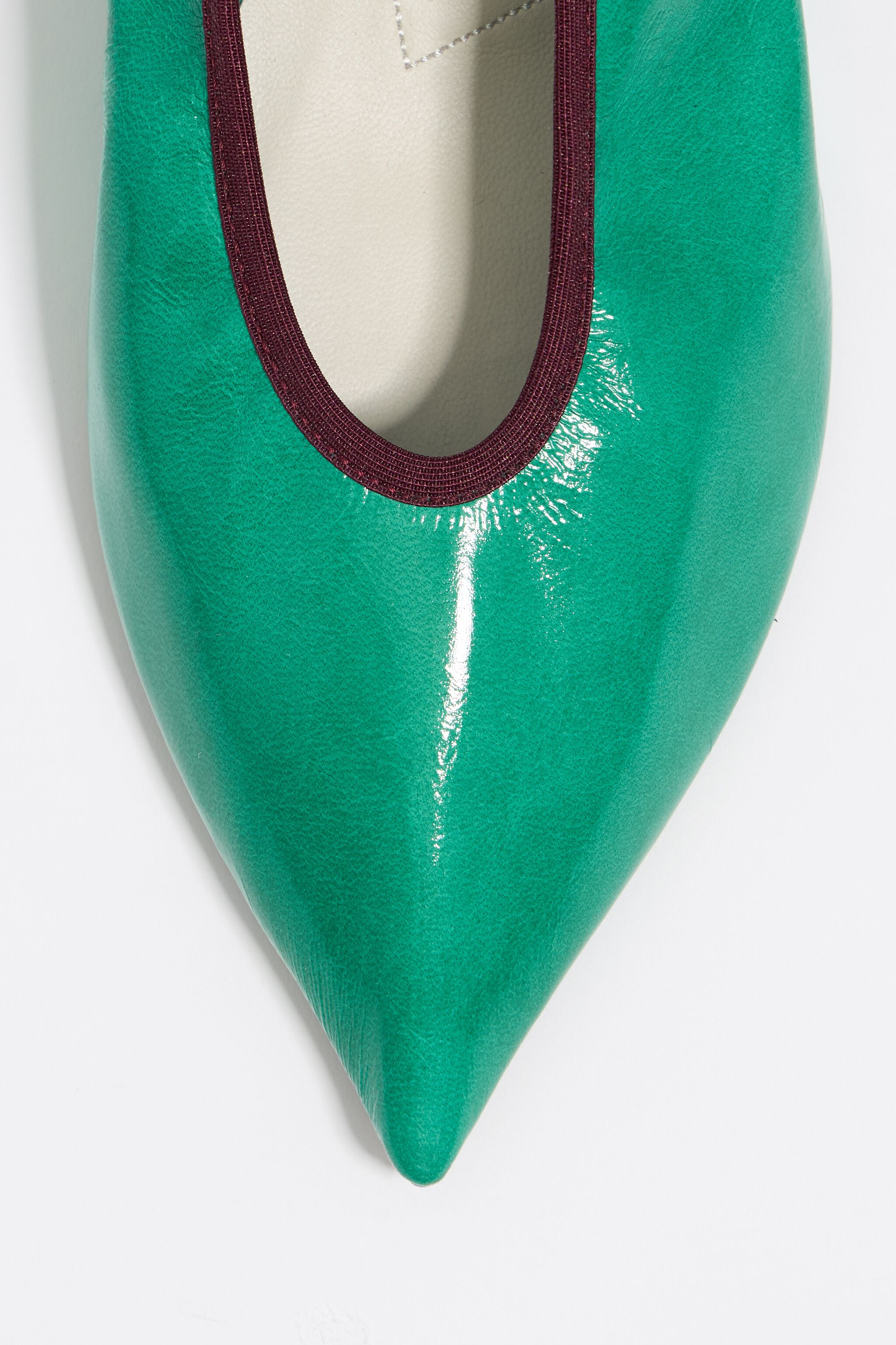 Green leather small heel court shoe