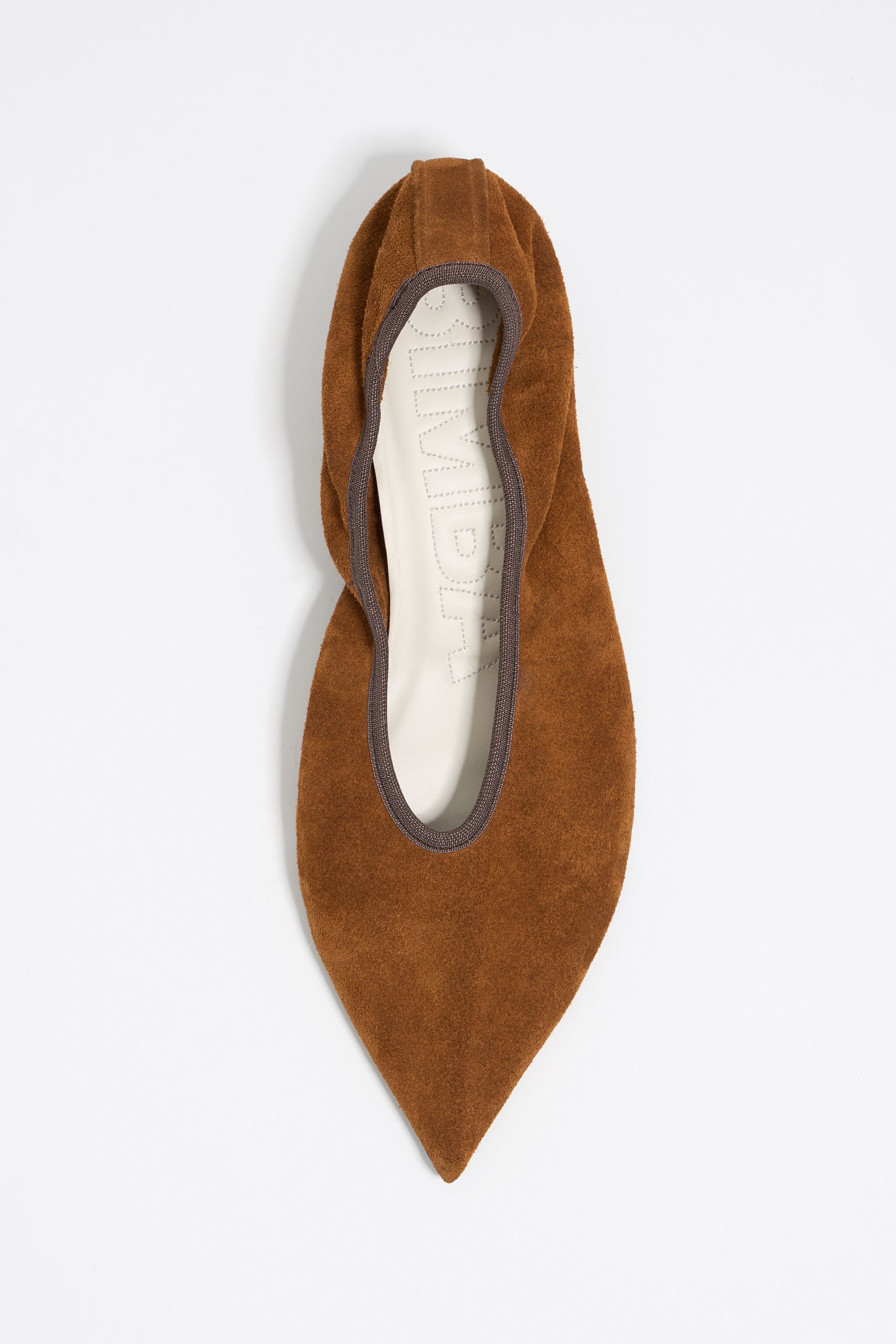 Brown suede small heel court shoe