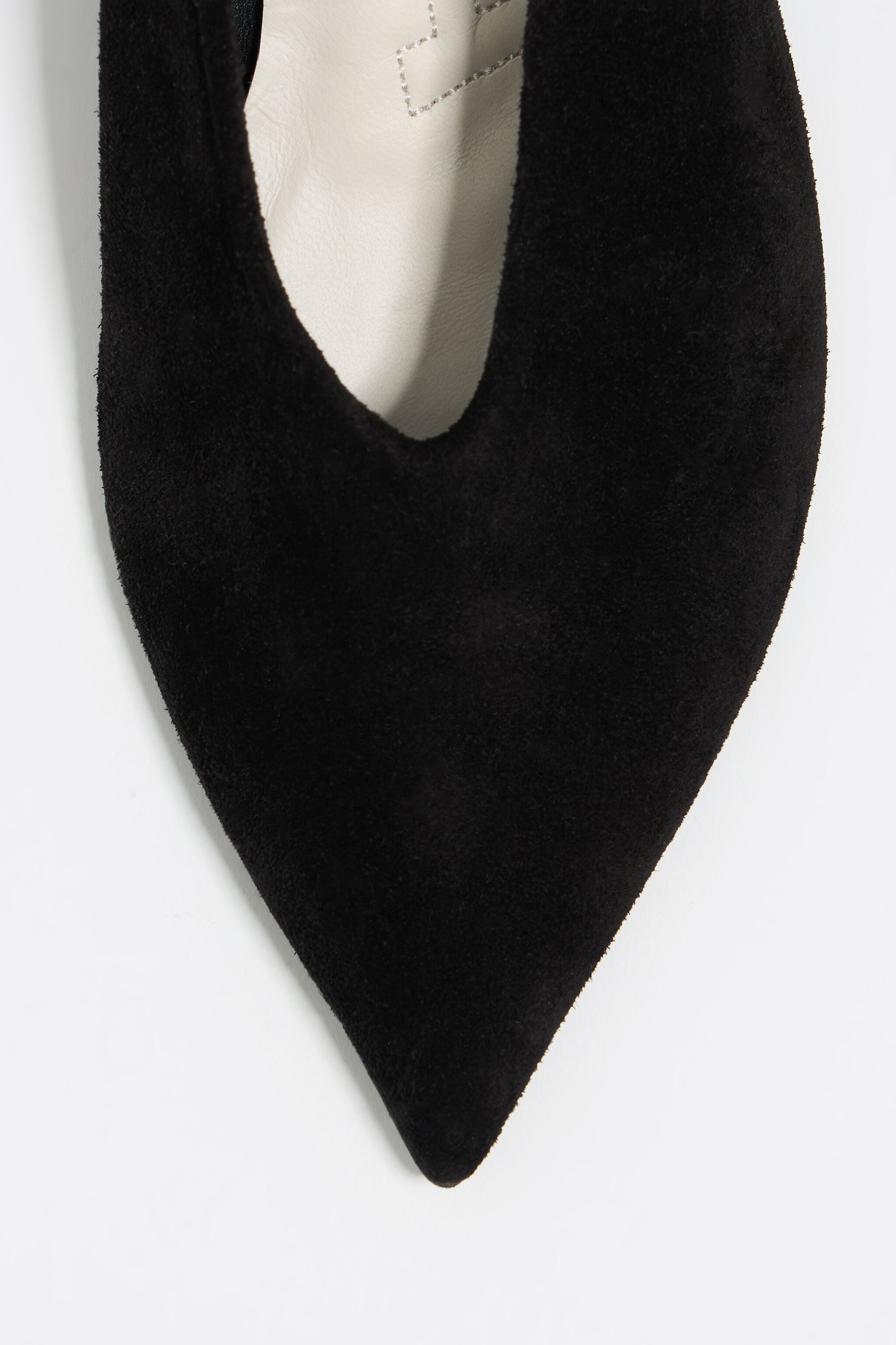 Black suede medium heel court shoe