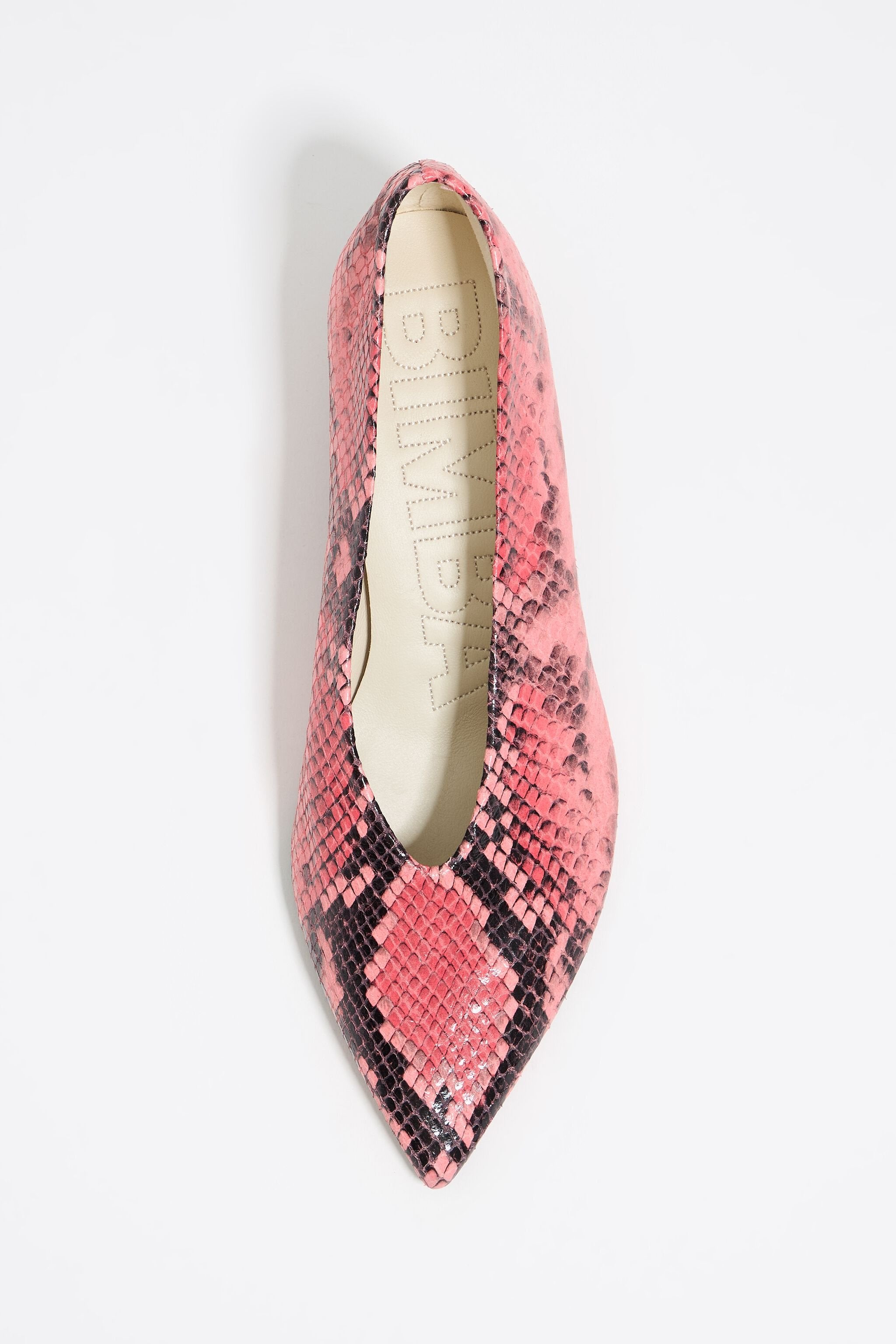 Pink leather medium heel snake print court shoe