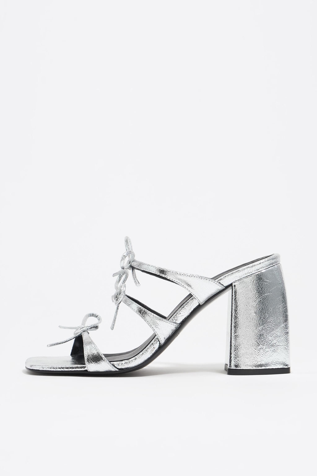 Silver leather heeled sandal