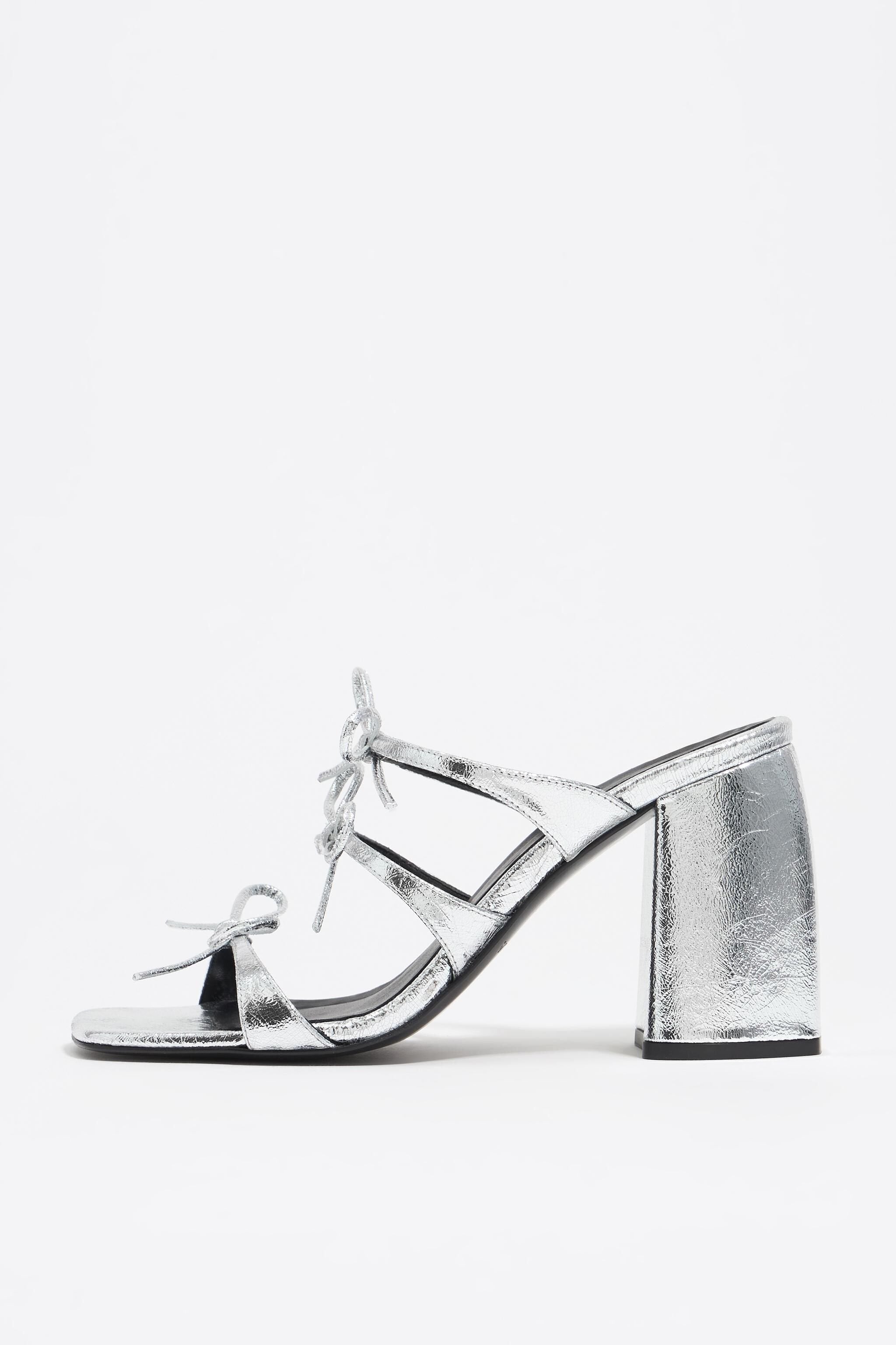 Silver leather heeled sandal