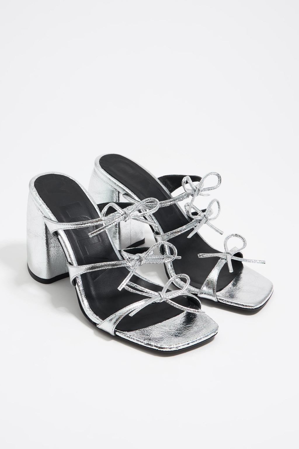Silver leather heeled sandal
