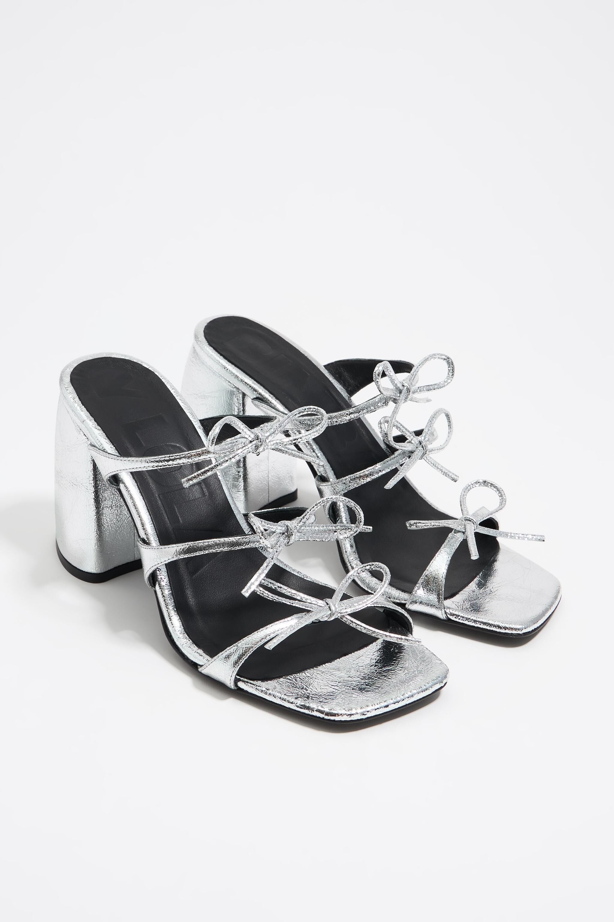 Silver leather heeled sandal