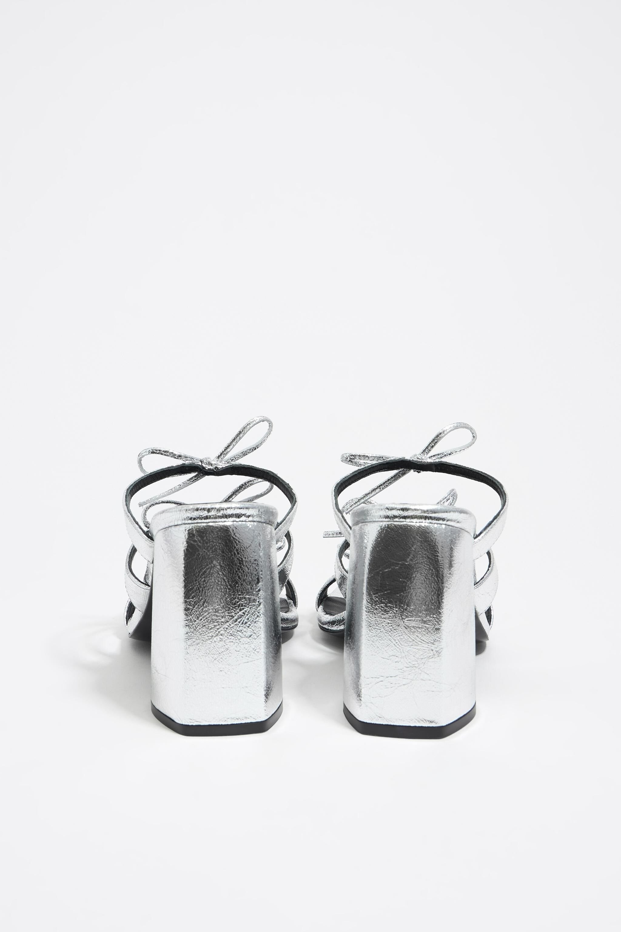 Silver leather heeled sandal
