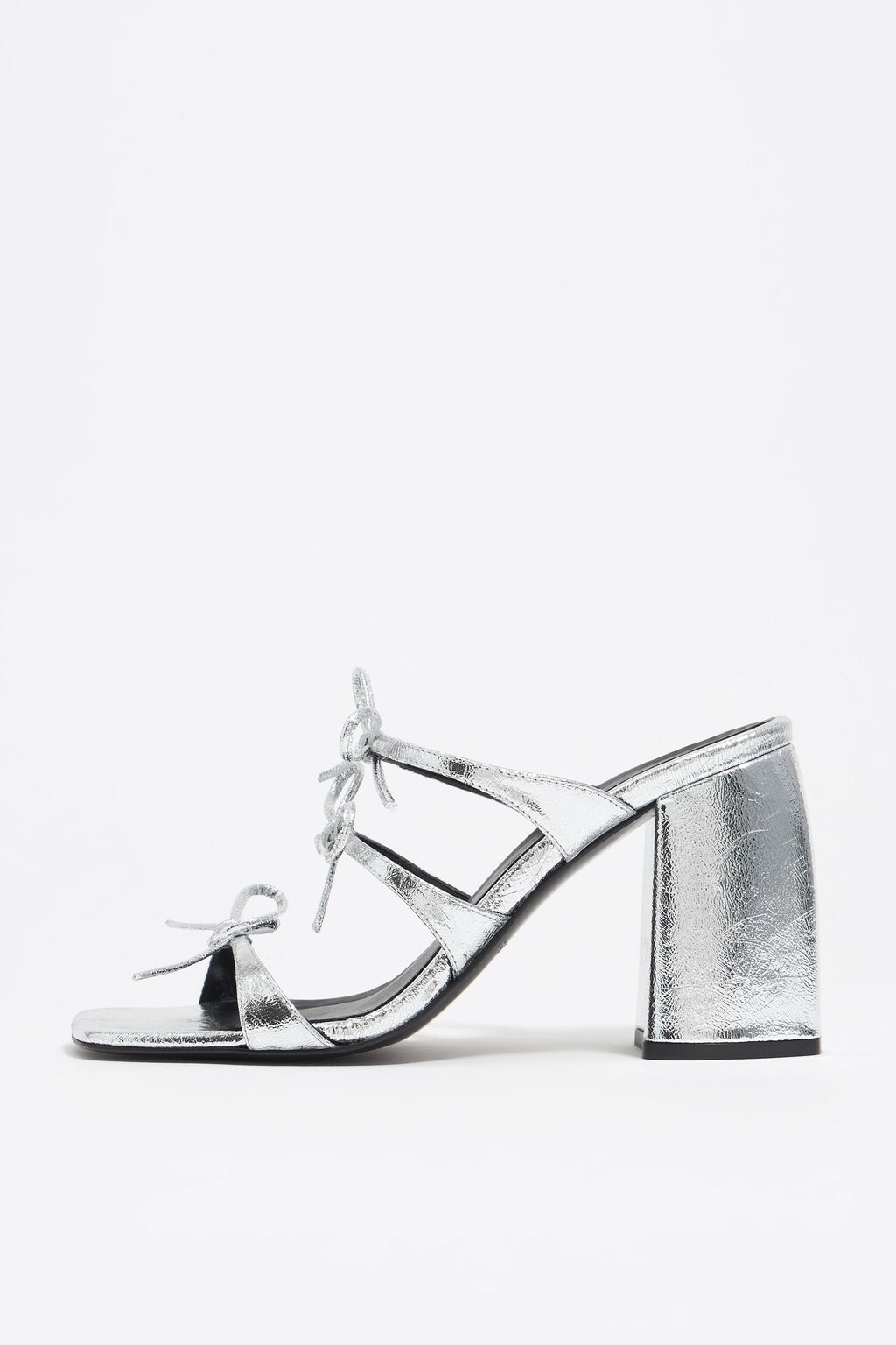 Silver leather heeled sandal