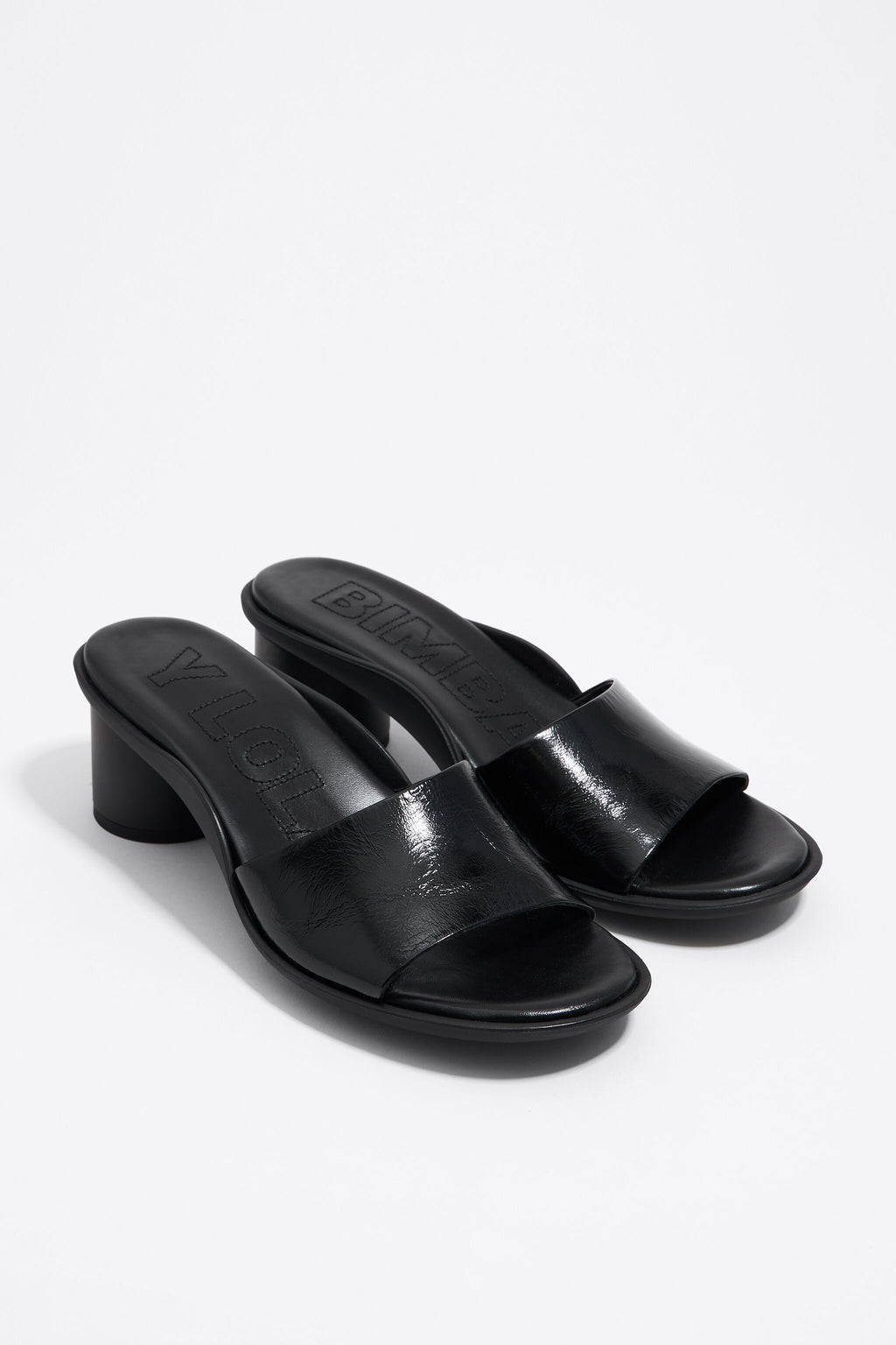 Black leather heel sandal